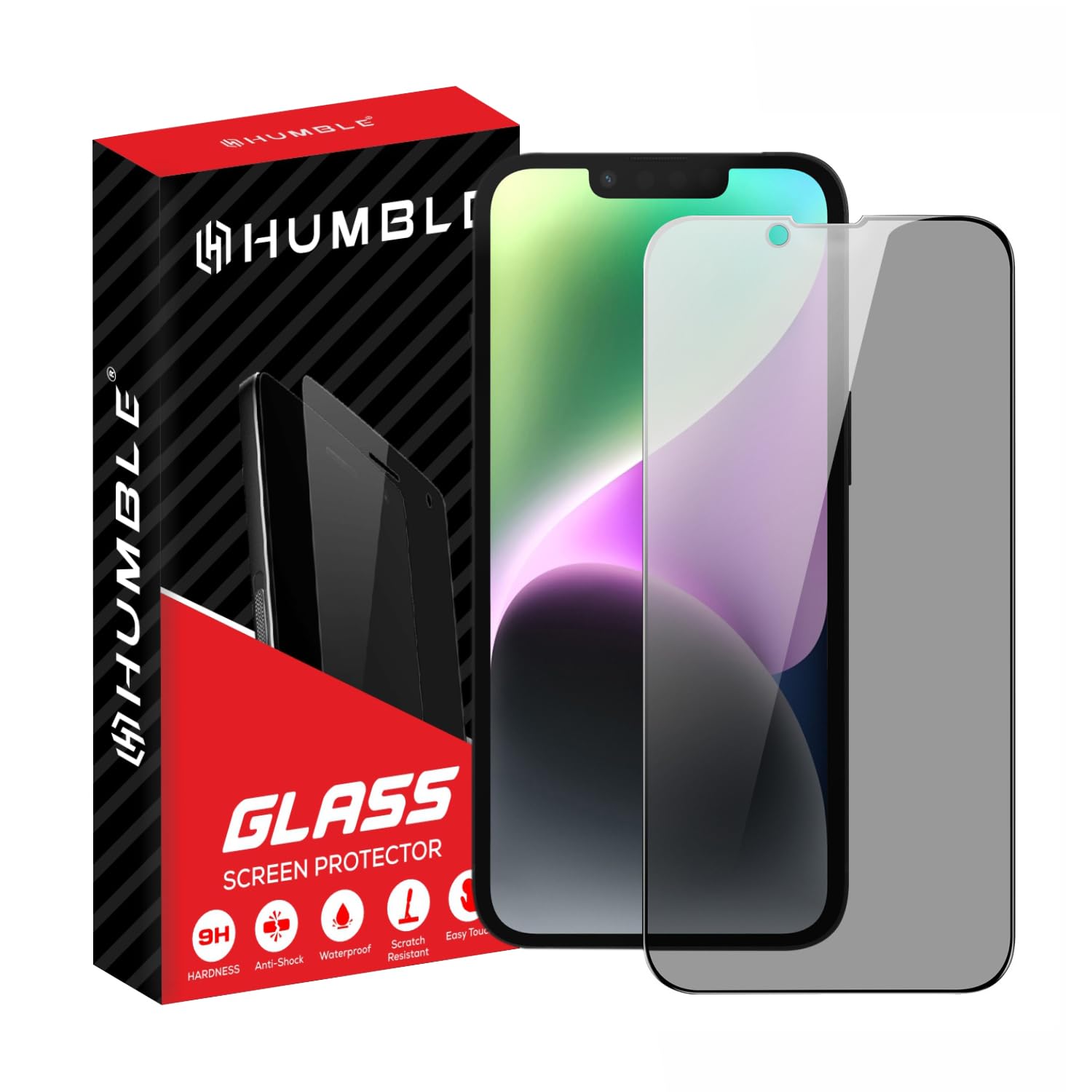 HUMBLE Edge To Edge Privacy Tempered Glass For Iphone 13, 13 Pro and 14 (6.1 Inches) With Easy Self Installation Kit (PT-13/13 Pro/14) - Black
