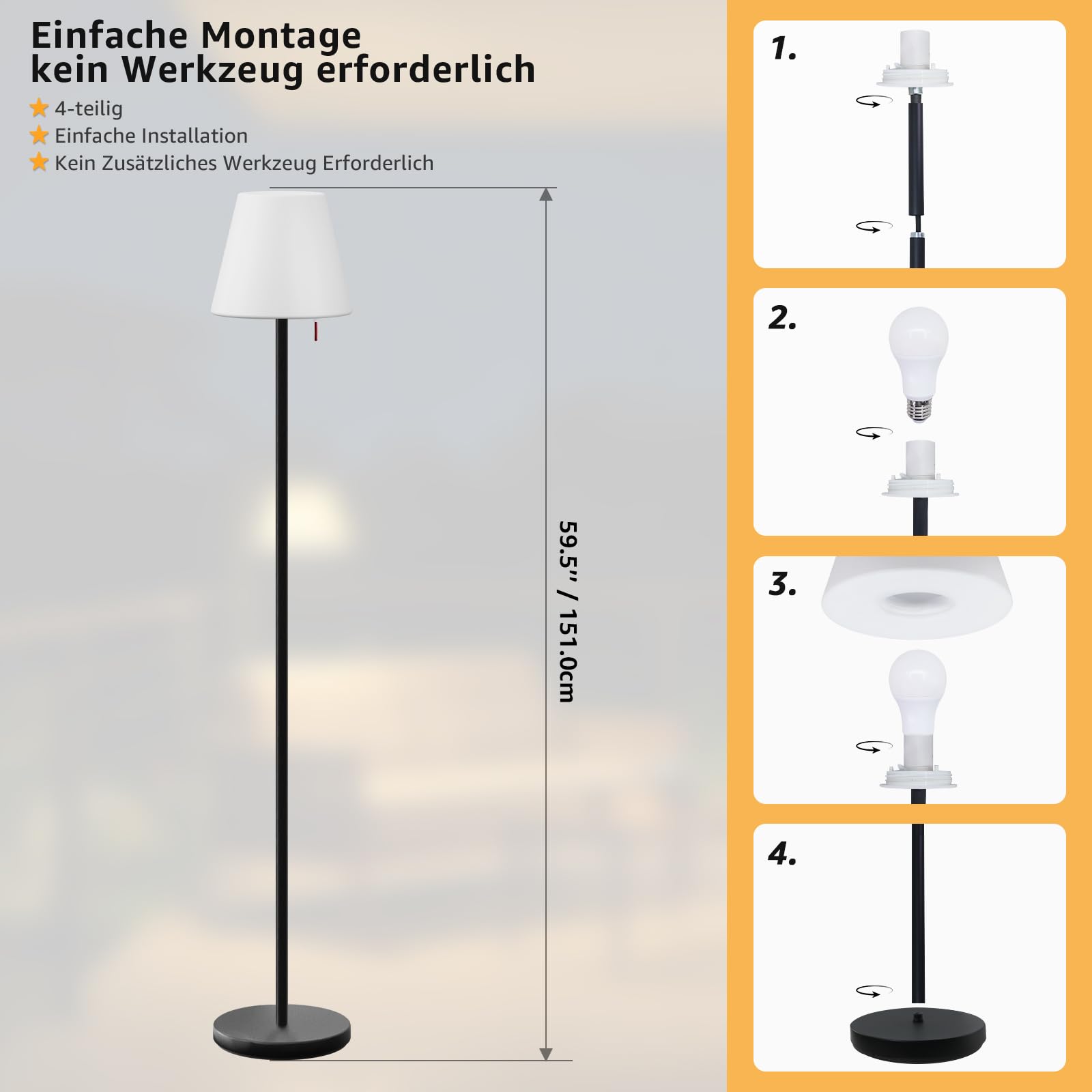 uuffoo Outdoor Stehlampe LED Dimmbar Wiederaufladbar USB Höhenverstellbar RGB Warmweiß APP E27 Metall Rundsockel