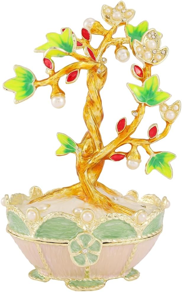 Enamel Lucky Life Tree Trinket Box Hand-Painted Small Jewelry Box Decorative Gift