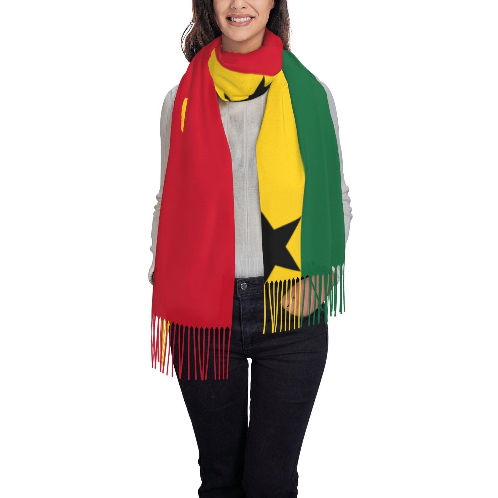 Kwqdozf Women's As Pic Flag Of Ghana Print Christmas Scarf Fashion Winter Scarf For Men Long Scarf With Tassels Shawl Wrap