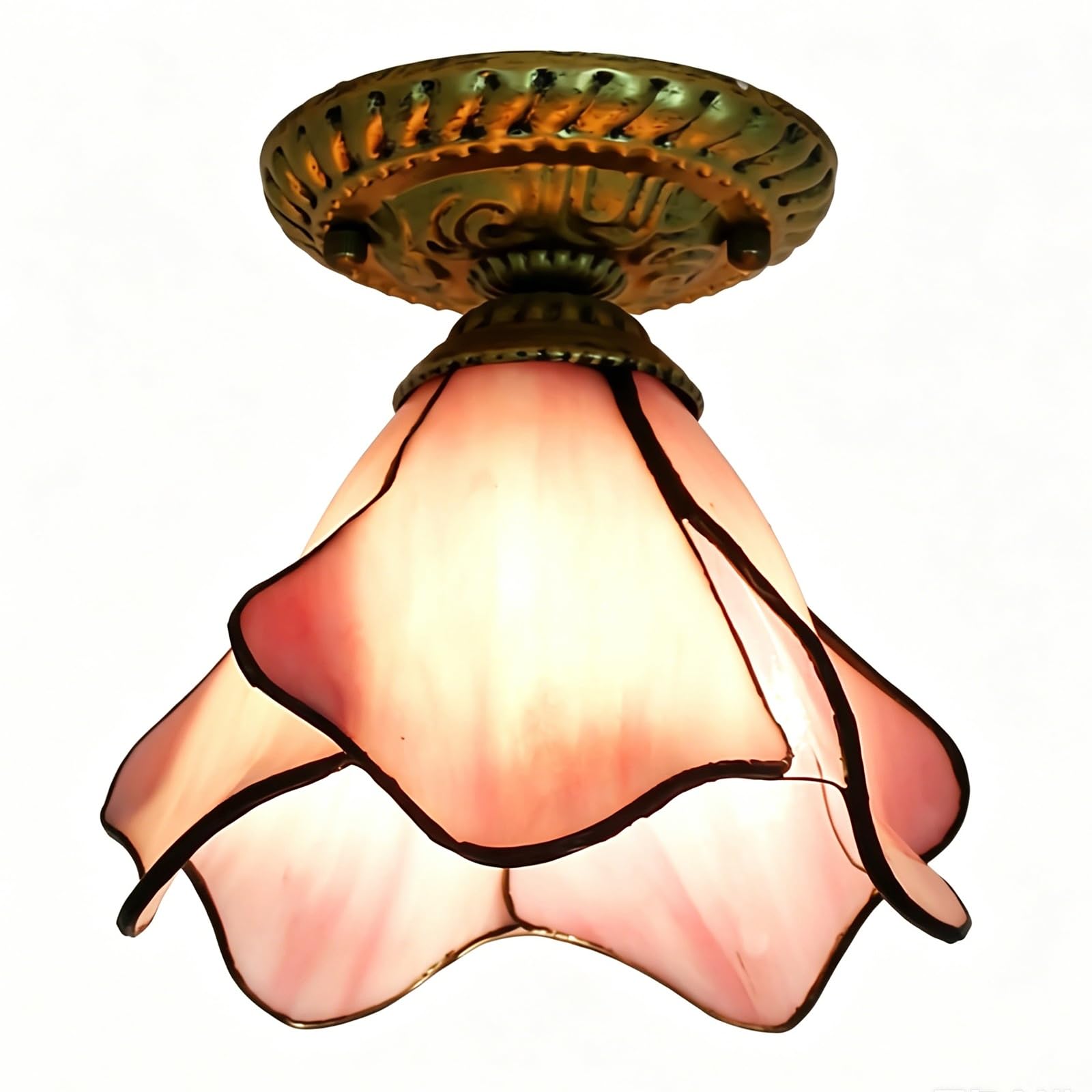 WDBZTJ Tiffany Style Mini Ceiling Light Flush Mount, 8 inch Stained Glass Hallway Ceiling Lamp, E27 Bulb, Vintage LED Chandeliers for Living Room Bedroom(C4)