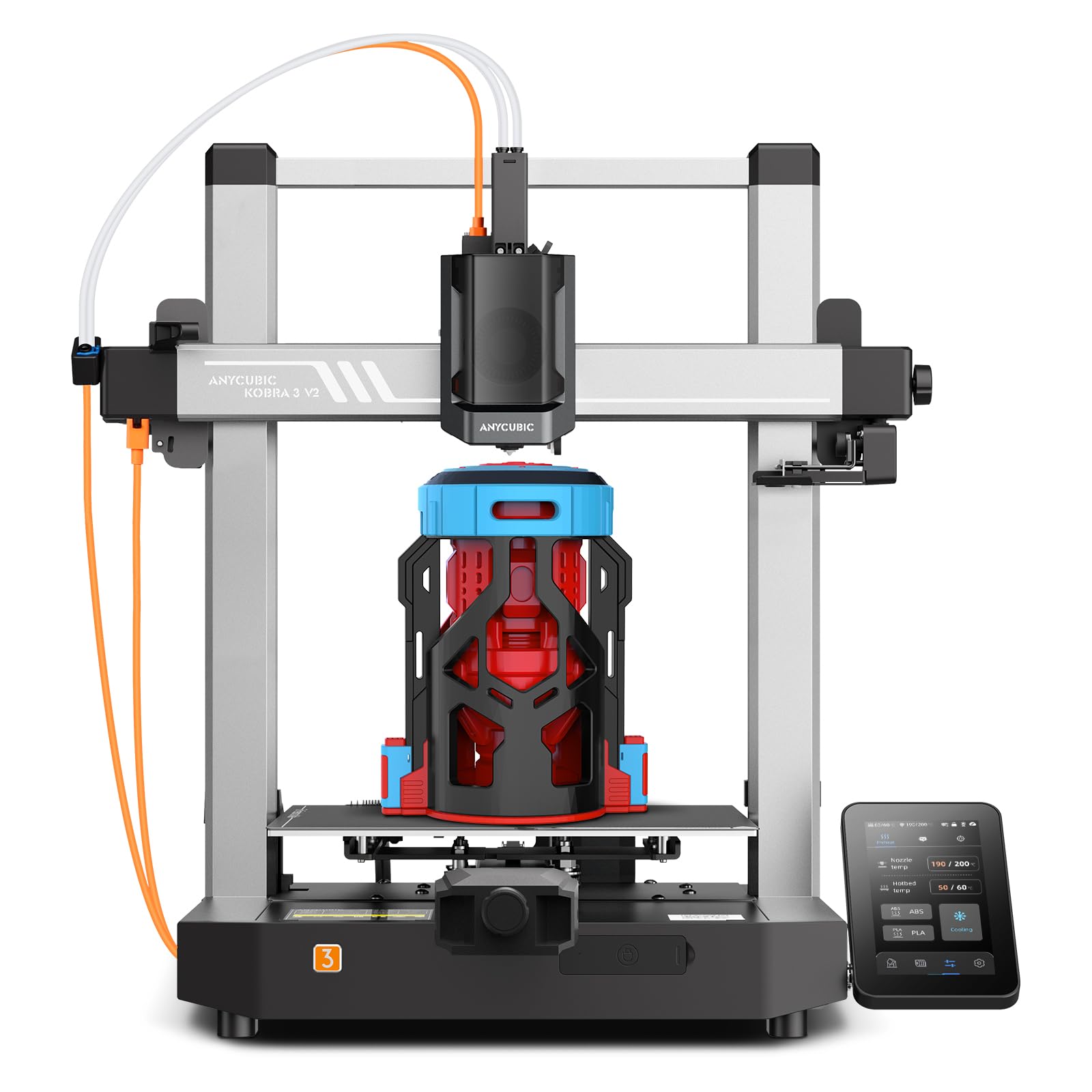 Anycubic Kobra 3 V2 3D Drucker, Verbesserte Düsentechnologie und Auto-Leveling, Mehrfarbendruck über ACE Pro, Druckgröße 255 x 255 x 260 mm