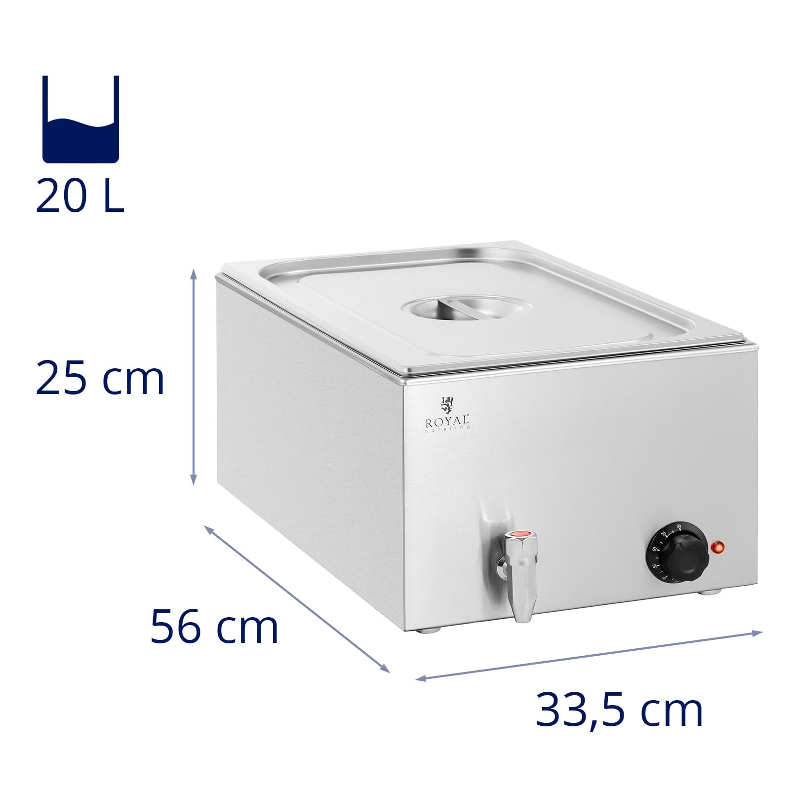 Royal Catering RCBM_GN1/1_1 Bagnomaria professionale 600 W 1 GN 1/1 Rubinetto di scarico