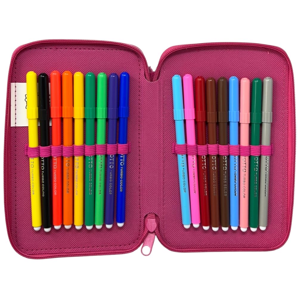 CARTOON Estuche de 3 cremalleras completo de 44 piezas para la escuela, multicompartimento, bolígrafos, lápices, colores, rotuladores Giotto, Hello Kitty, 20 x 13 x 6 cm, Moderno