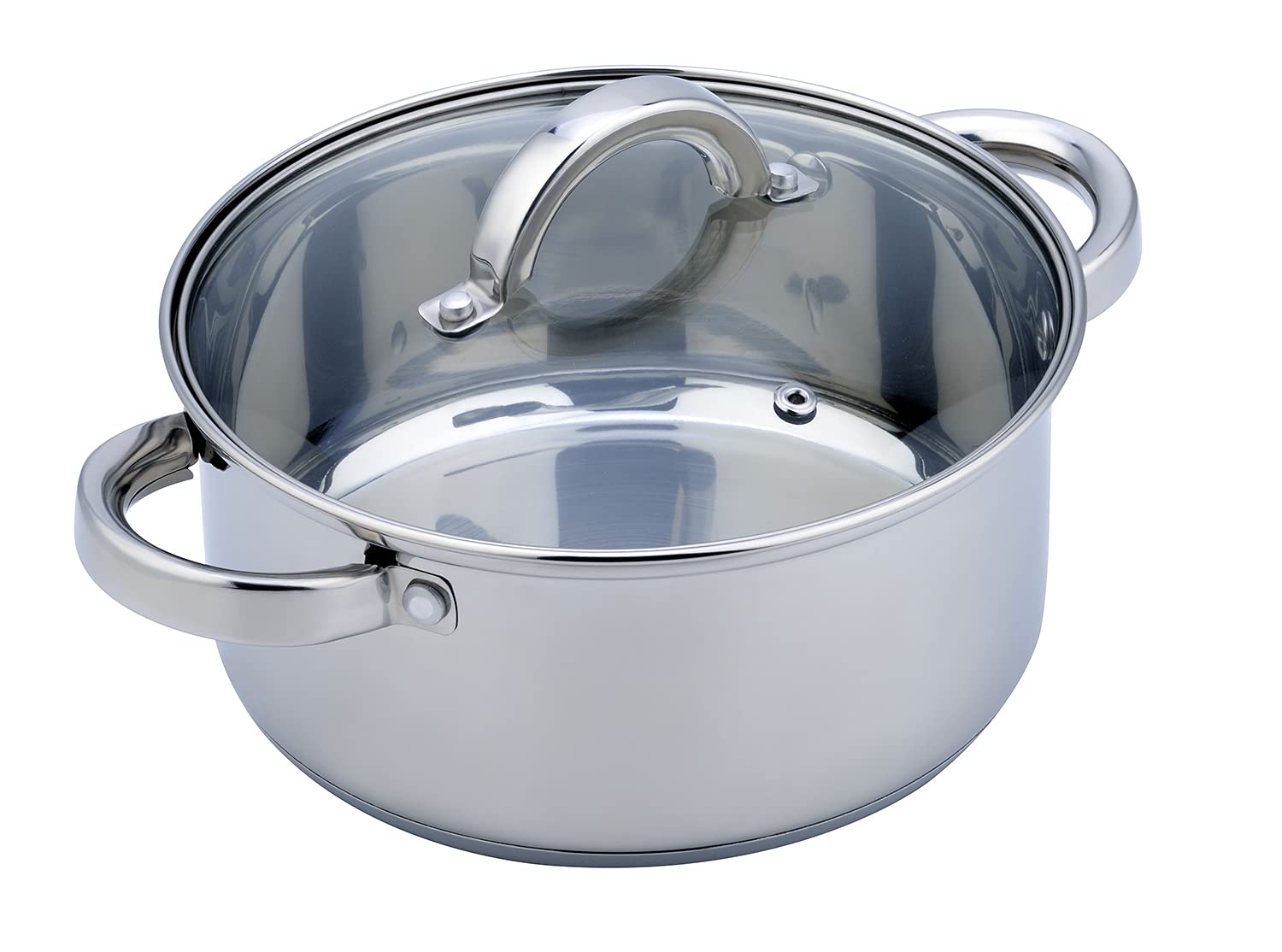 Bastilipo - Suiza 7 inox - Set Batería de cocina 7 piezas de acero inoxidable AISI 430 con tapas de cristal templado con válvula - Apto para cocinas de gas, eléctrica, vitrocerámica e inducción