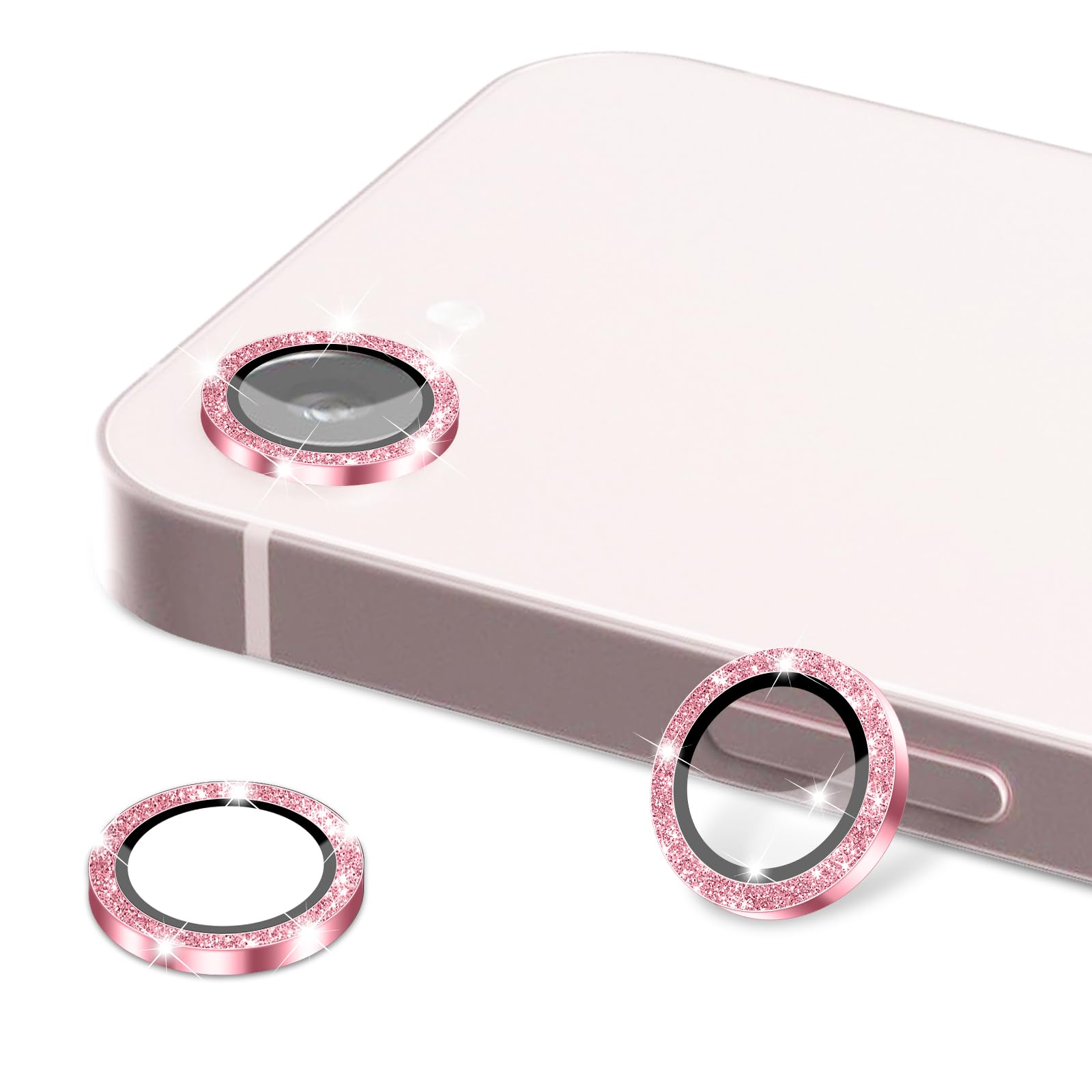 CeiBand カメラフィルム iPhone 17e/16e対応 レンズカバー アイフォン17e/16e 用 カメラ保護 アルミ合金縁取り+強化ガラス キラキラ レンズ保護フィルム 高透過率 露出オーバー防止 全体保護 カメラ保護フィルム iphone 17e/16e対応 保護カバー ピンク