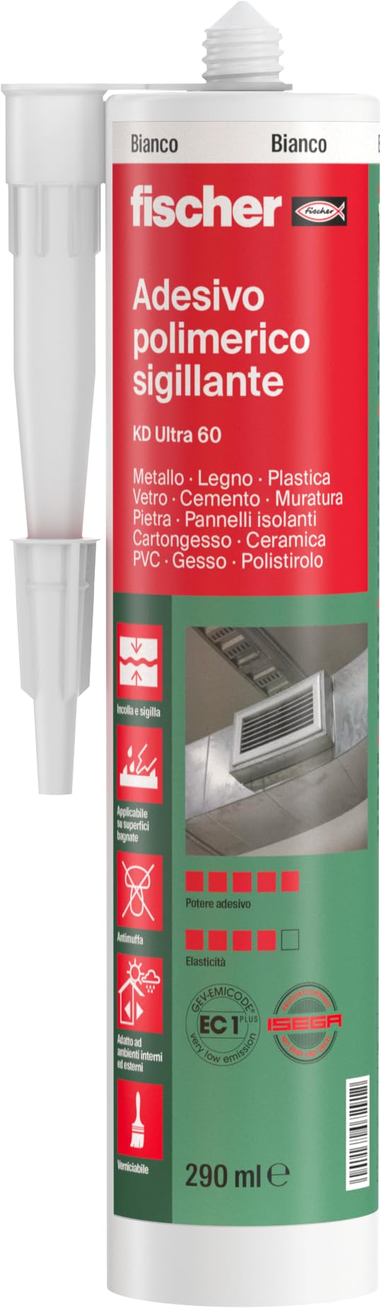 Fischer KD ULTRA 60 Bianco, Adesivo Polimerico Sigillante, Colla MS Extra Forte Resistente agli Agenti Atmosferici, per Giunzioni Resistenti nel Tempo Soggette a Movimento, per Esterni e Interni