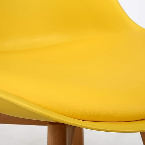 Miniatura 9 de LSSBOUGHT Sillas de comedor modernas de mediados de siglo, silla auxiliar de plástico con acolchado suave y patas de madera para comedor, sala de