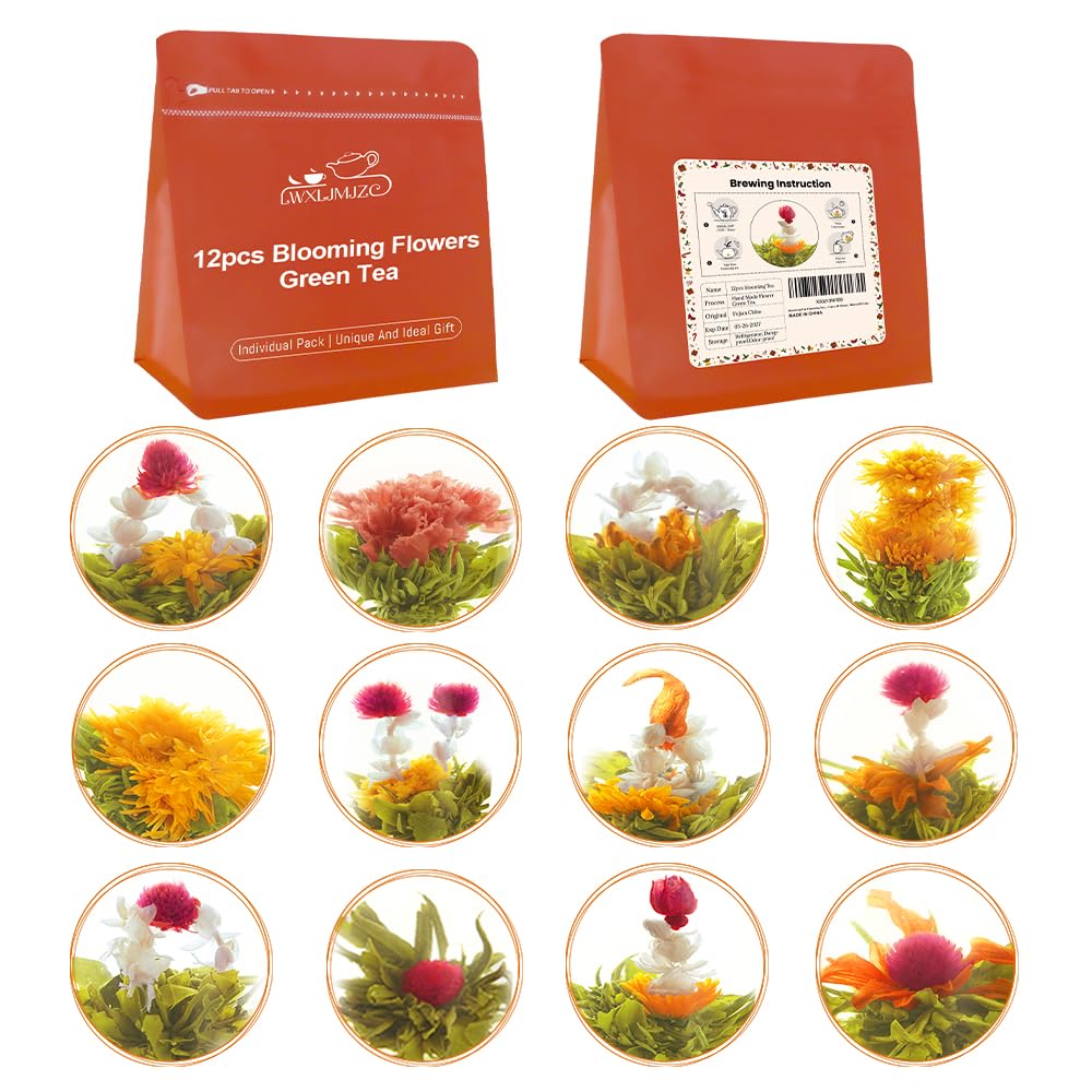 LWXLJMJZC- Blooming Tea-12 Unique- Hand-Tied Premium Green Tea with Edible Flowers - Individually Sealed-Gifts For Tea Lovers