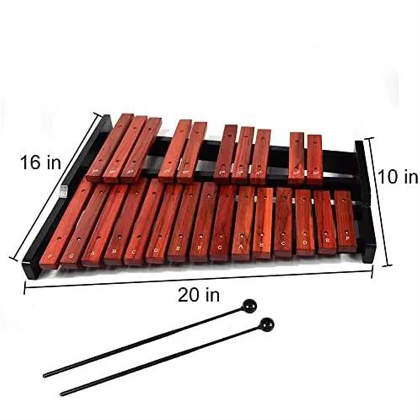 Juego de instrumentos profesionales de percusión Glockenspiel de madera de caoba de 25 tonos