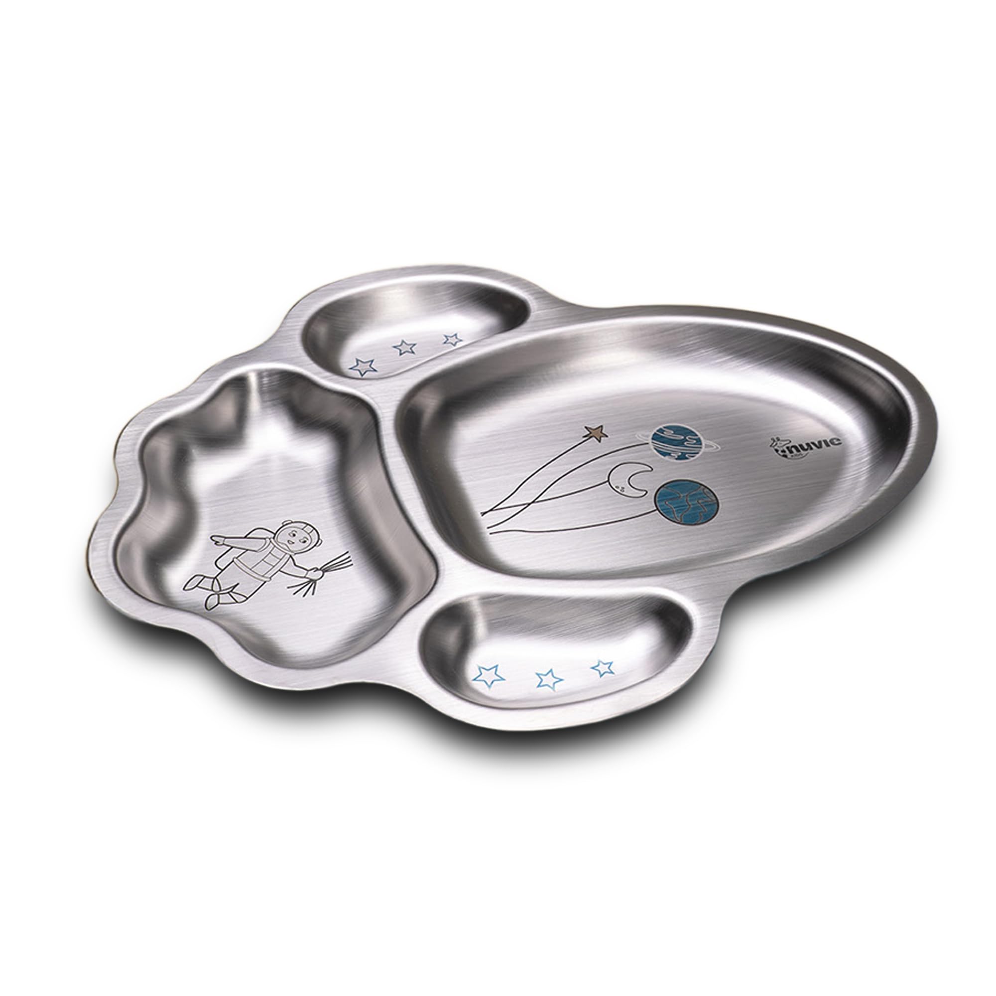 Space Rocket Stainless Steel Kids Plate - 304 Grade, BPA-Free, Sectioned Mealtime Plate with Fun Rocket Design for Toddlers & Children-image-1