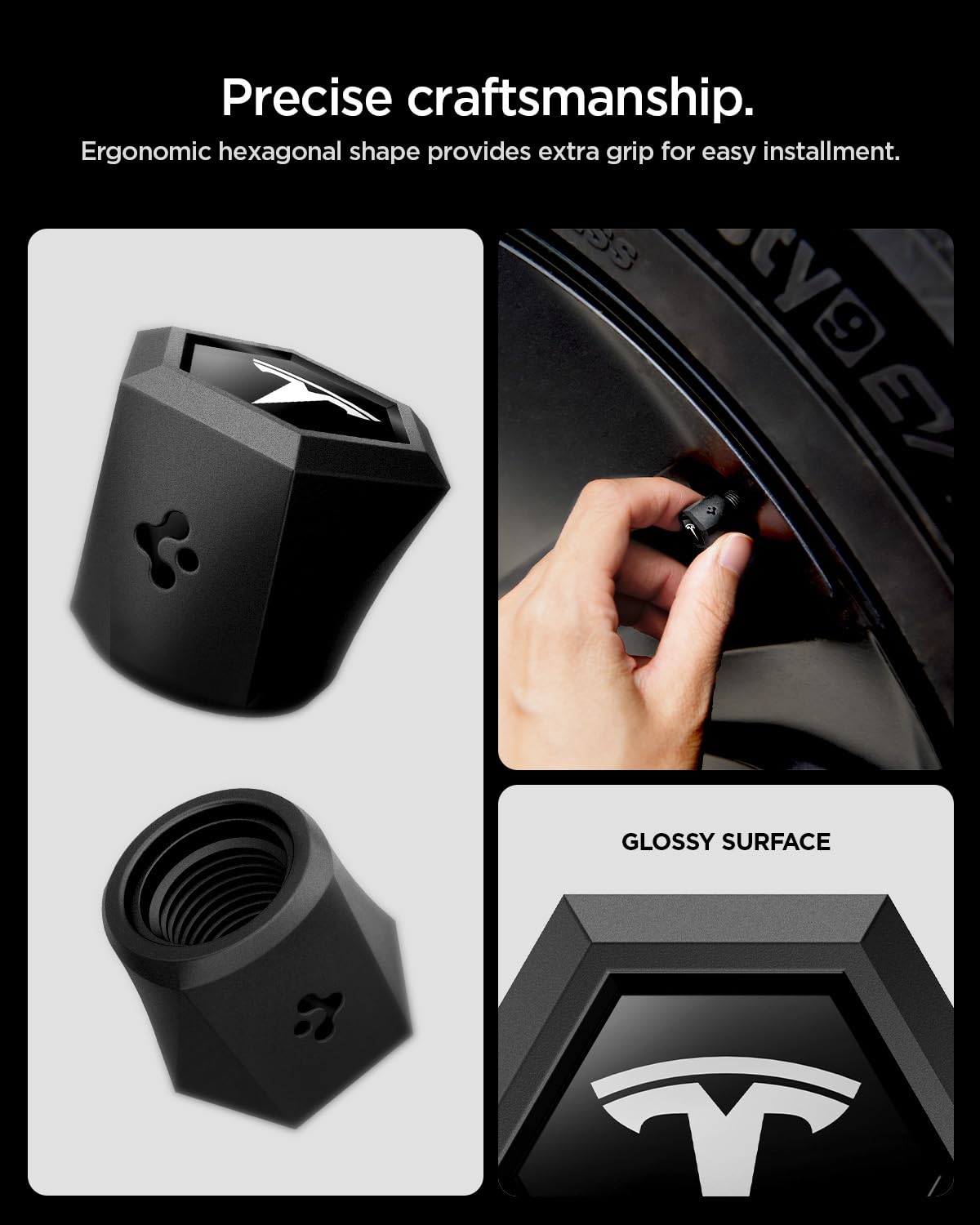 Spigen Pack de 4 Bouchons de Valve de Pneu Magnétiques pour Tesla Model 3/Y/X/S avec TPU, Anti-Rayures, Capuchons de Tige de Valve d'air Conçus pour Accessoires Tesla - Argent