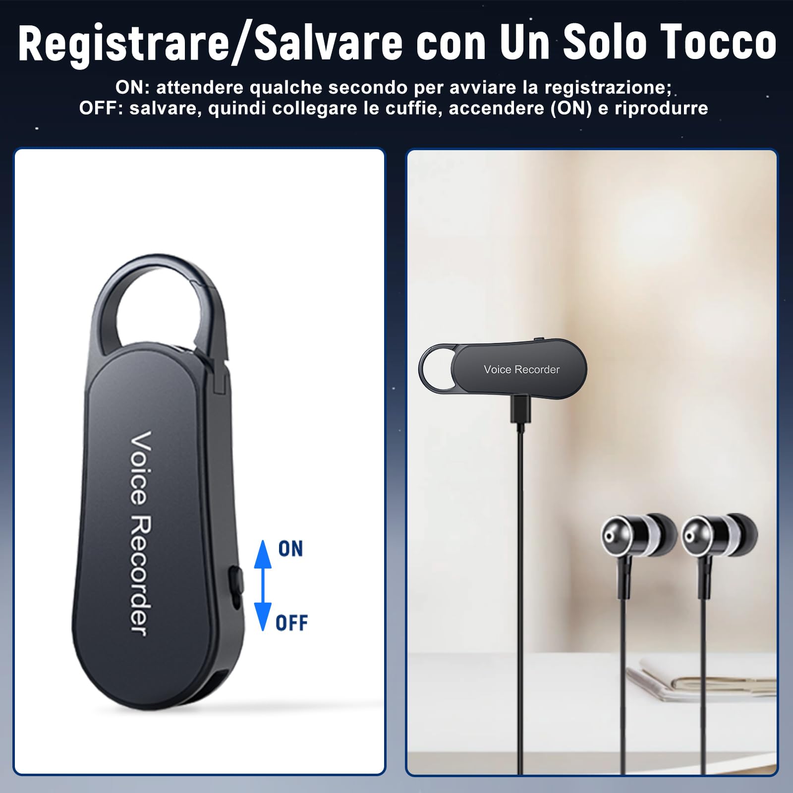Registratore Vocale Mini–Design a Portachiavi, 35 Ore di Registrazione, Custodia in Metallo, Audio Hi-Fi 1536KBPS, Registrazione con un Solo Tasto, Registratore Attivato per Riunioni... (58GB)