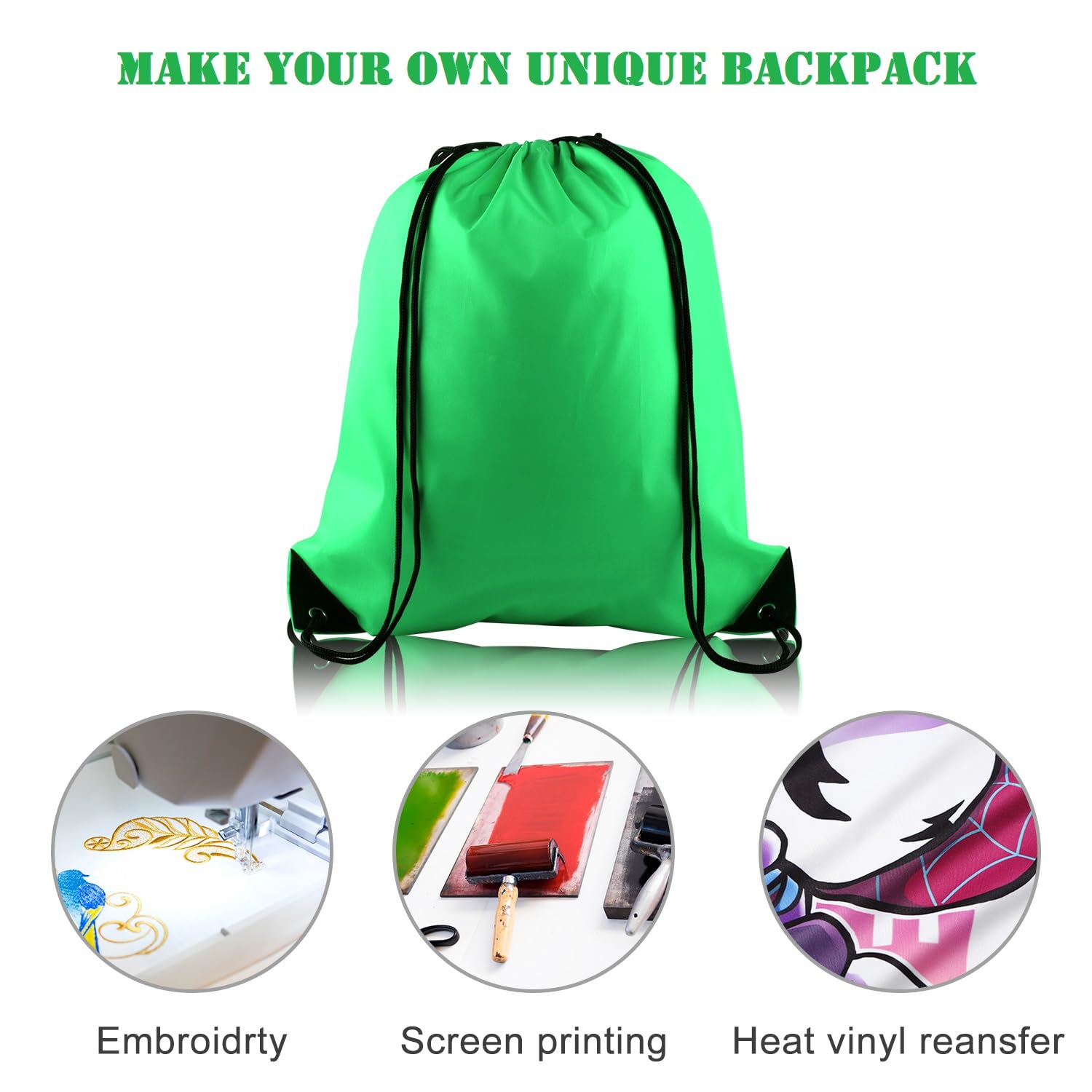 KUUQA Mochila con cordón, bolsas de almacenamiento para deportes, gimnasio, viajes, Verde, 15.7"*13.4", Moderno