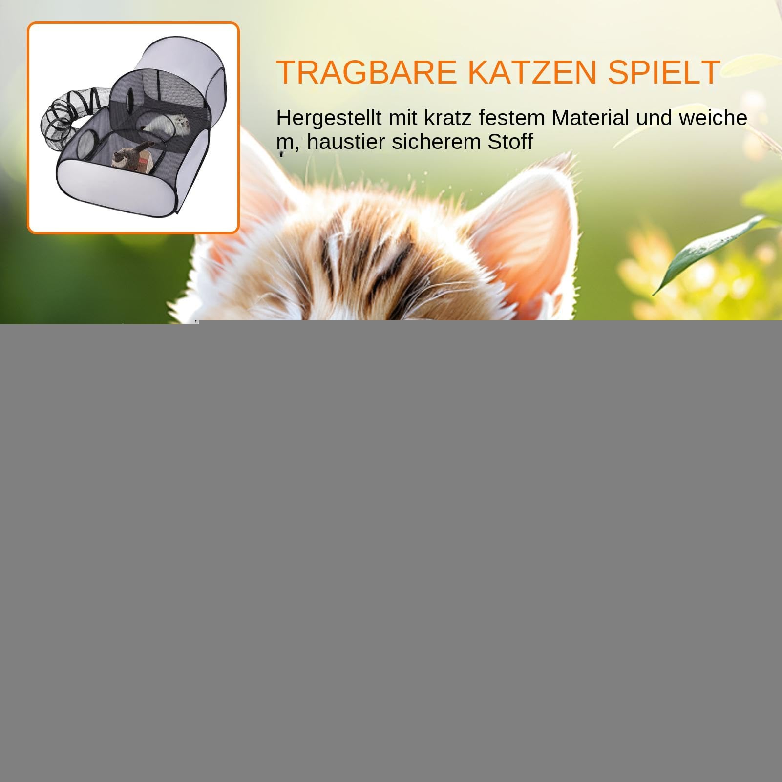 Faltbarer Katzenlaufstall mit Tunnel, Tragbare Mesh Katzengehege Mit Interaktivem Bewegungsfläche, Katze Spielhaus Spielplatz Für Katzenwelpen, Hunde & Kleintiere Indoor Outdoor
