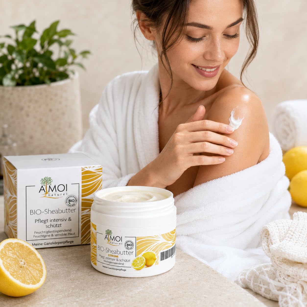 Bio-Sheabutter Zitrone Körperbutter für trockene Haut | Intensive Ganzkörperpflege, Sensible Haut, Natürliche Pflanzenöle, Feuchtigkeitsspendend