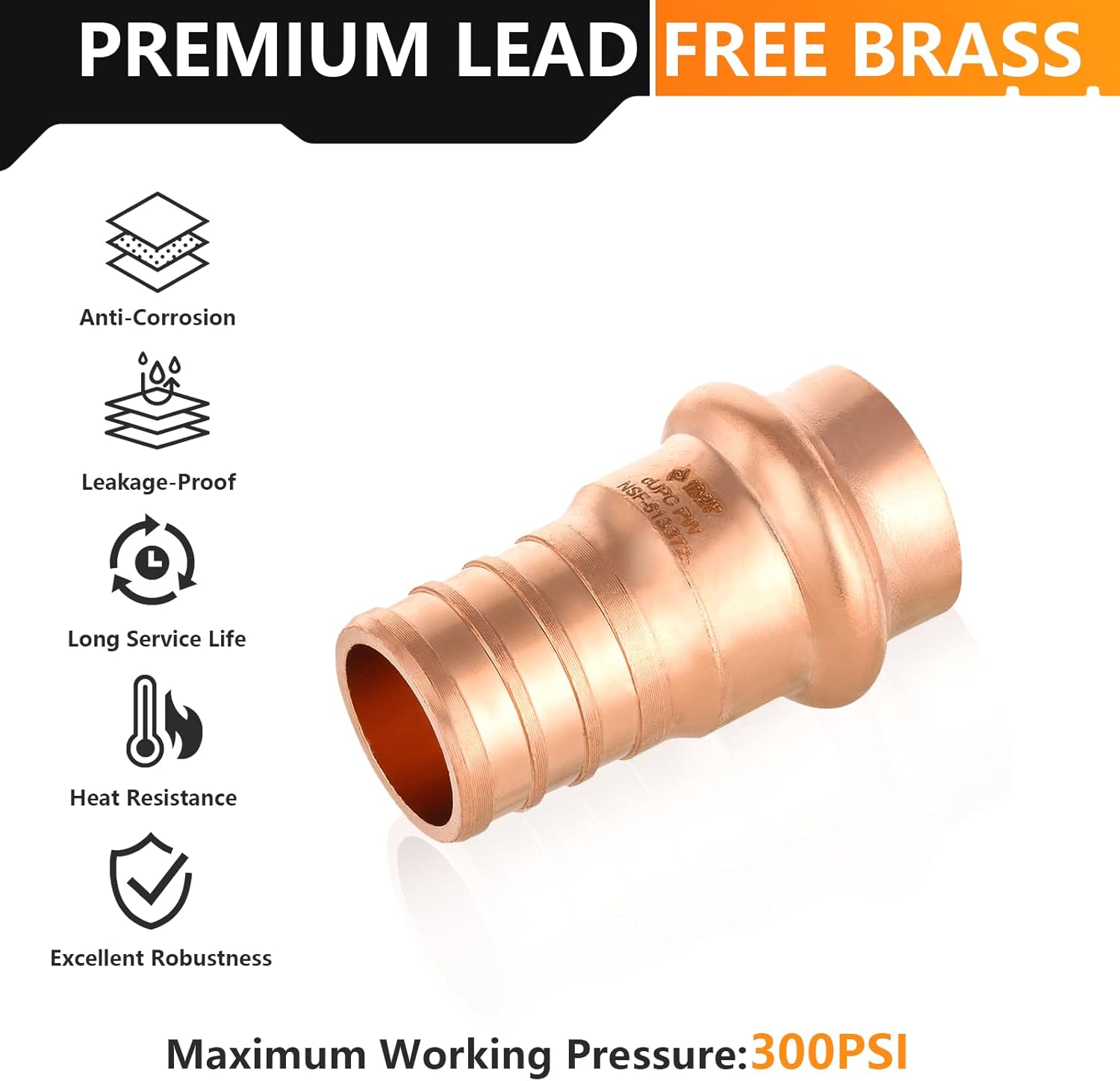 10-Pack HeSun Copper Press Fitting Adapter,1/2" PRESS X 3/4" PEX F1807 Crimp Coupling(PRESS013)