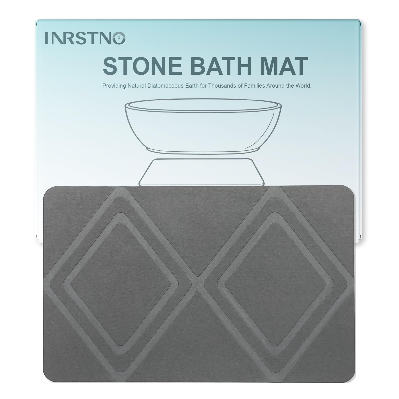 extra large stone bath mat, 31.5'' x 20'' diatomaceous earth mat diamond pattern, super absorbent quick drying stone bath mats for bathroom, easy to clean (dark grey)