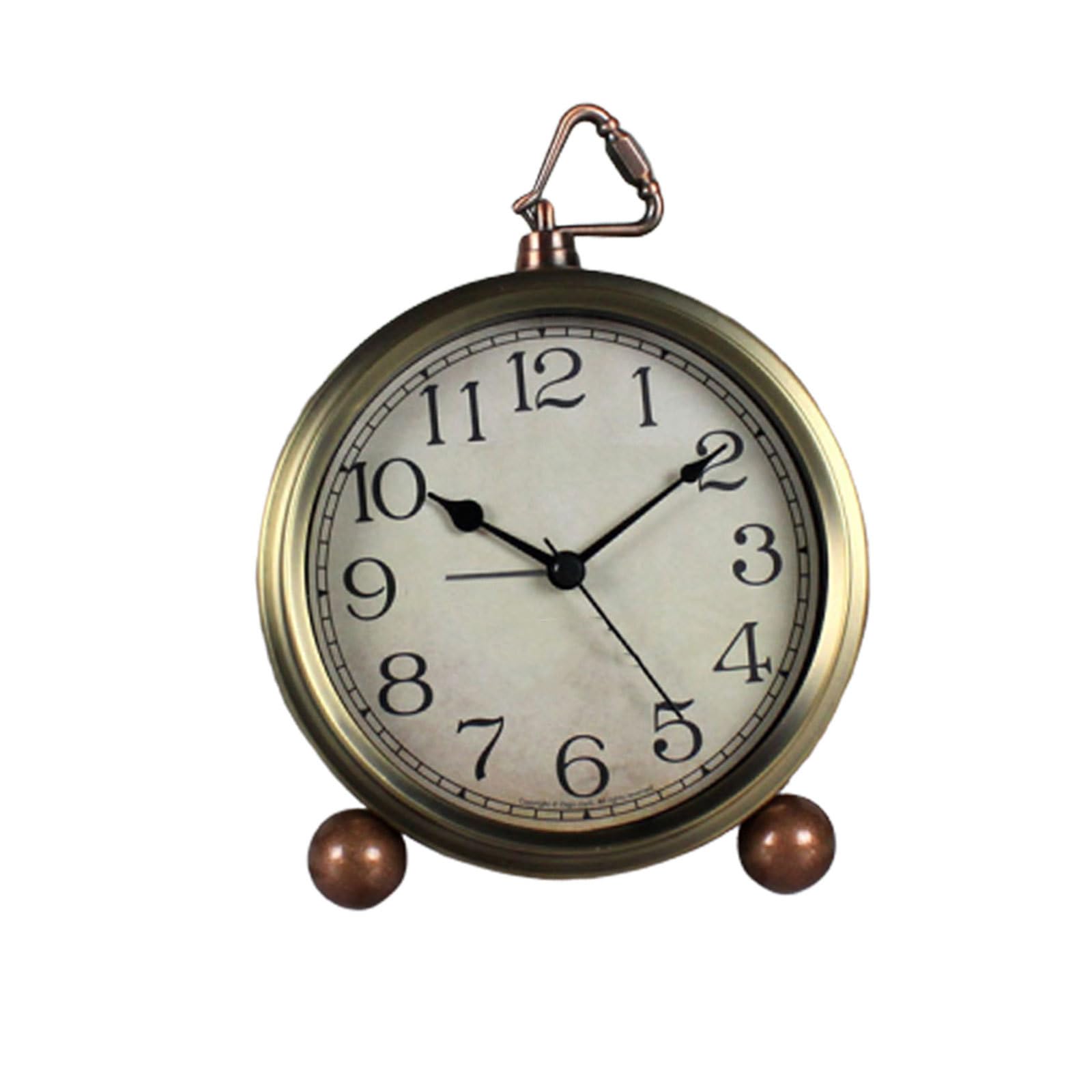Housoutil Vintage Tischwecker 1 Stück aus Metall und Glas mit Alarm, Leise | Goldfarben, ohne Batterie, für Zuhause und Büro, Präzise Zeitmessung, Amerikanischer Stil