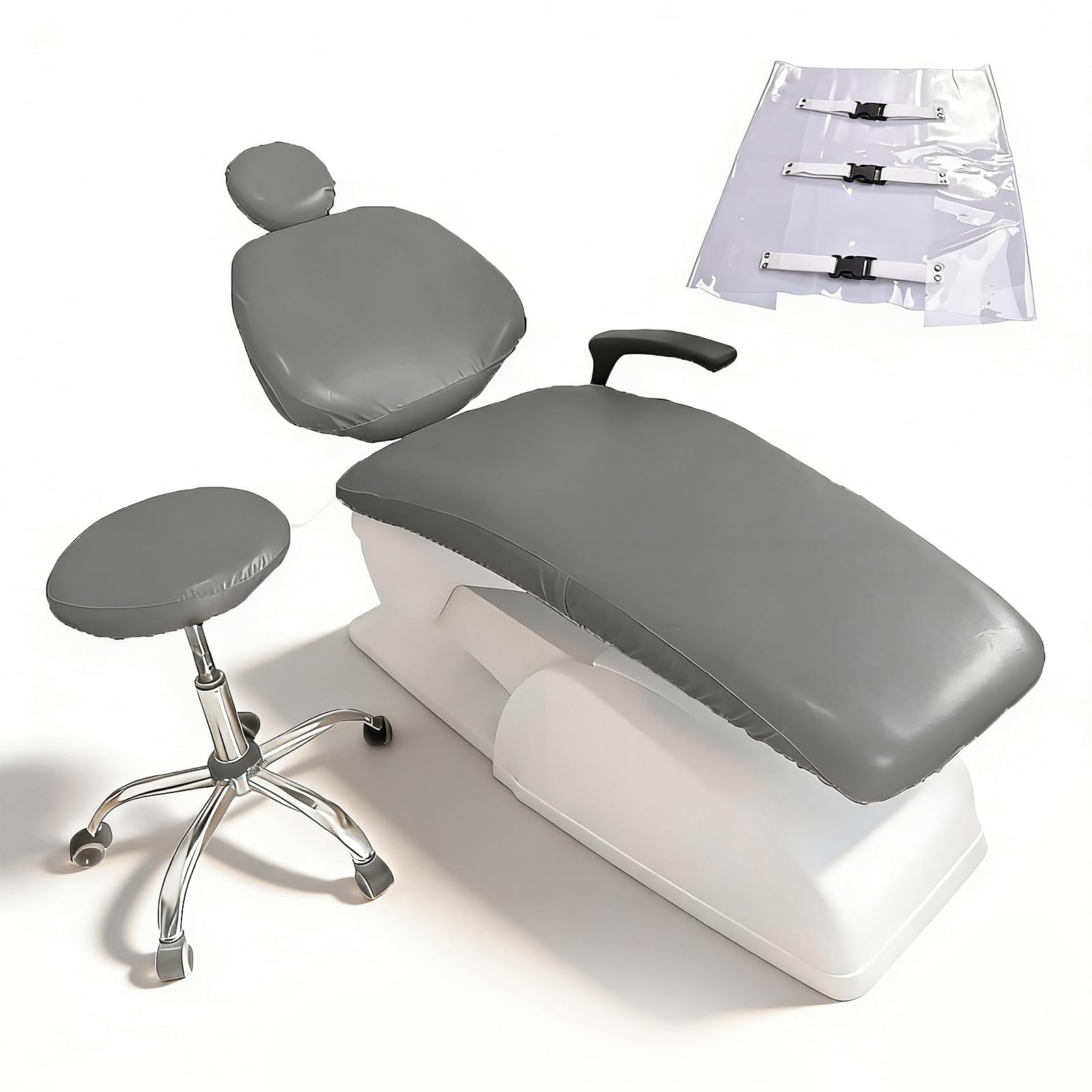 buyzg Dental Chair Covers,5Pcs/Set Dental PU Leather Unit,Waterproof PU Leather Protective Dental Full Chair Covers Composite Film Waterproof Material Washable(gray)