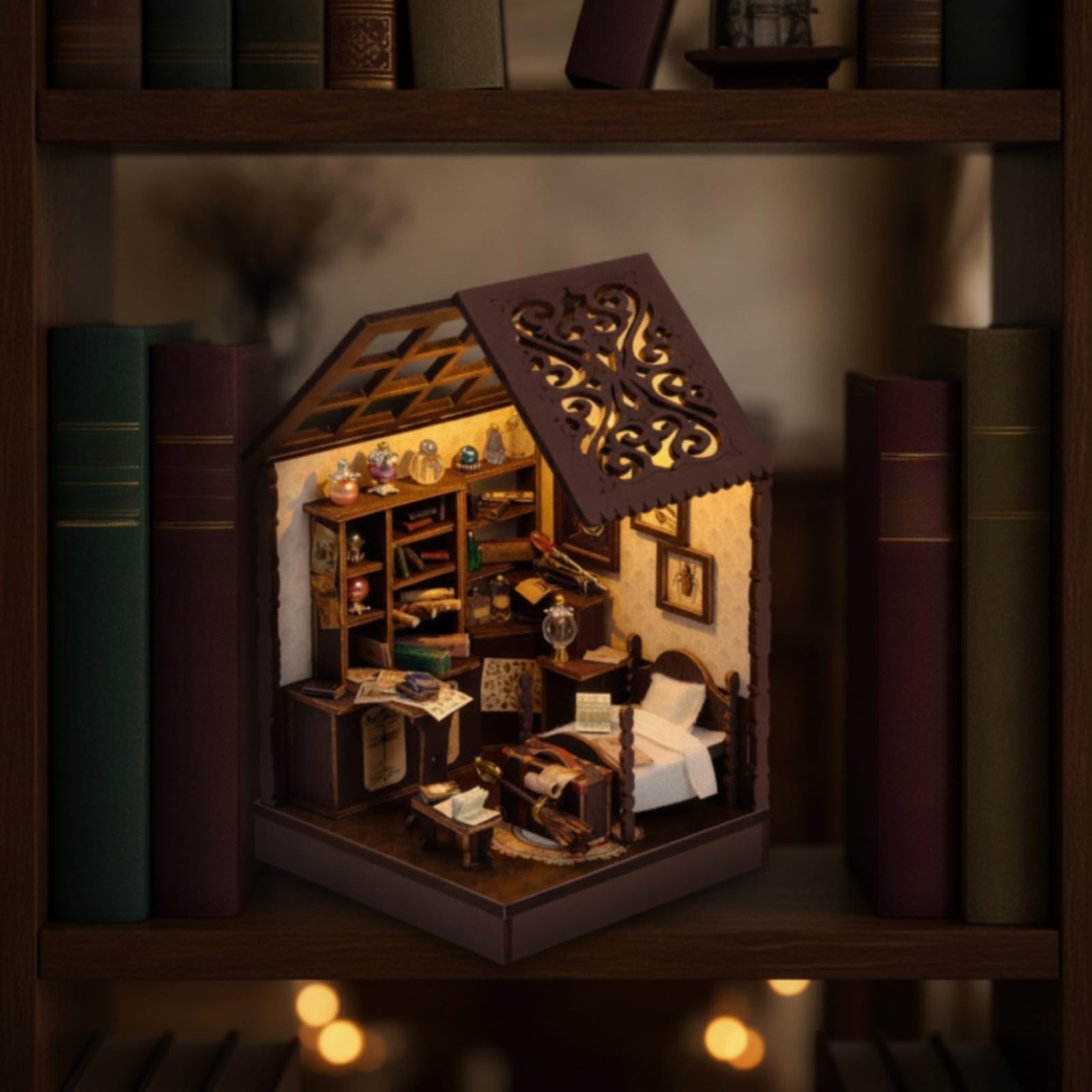 Folpus Sujetalibros Artesanal de Madera para Estantería Inserto de Librería en Forma de Kit de Manualidades Finos y Muebles Adecuado para Escritorio, Estudio Silencioso