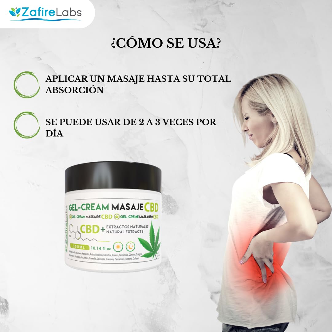 ZafireLabs Crema de Cañamo - Gel frio con Extracto de Cannabis para Dolores Musculares y Articulares - Crema Antiinflamatoria, Anestésica y Alivia la Artrosis 300ml