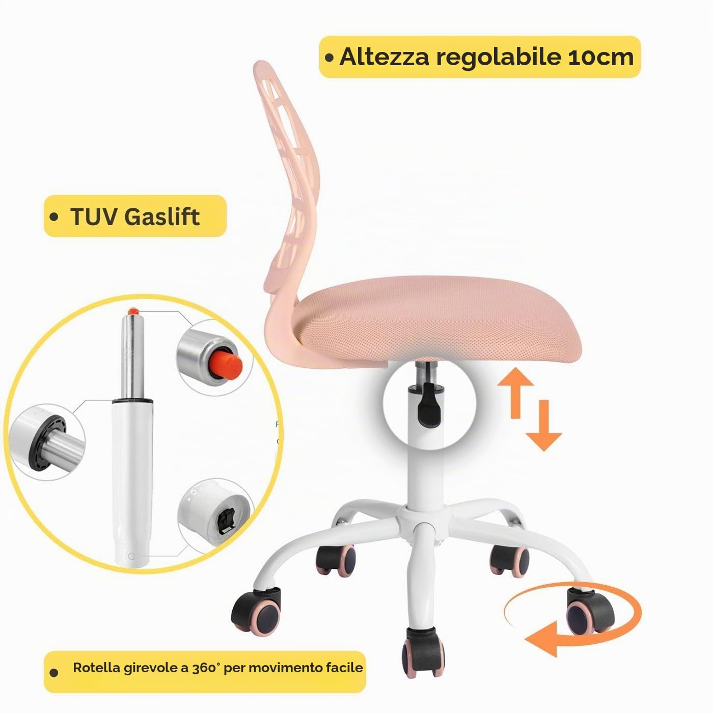 FurnitureR Sedia da ufficio a casa, seduta per computer moderna e regolabile, sedia da ufficio senza bracciolo girevole, sedia da ufficio per giovani, sala studio, rosa