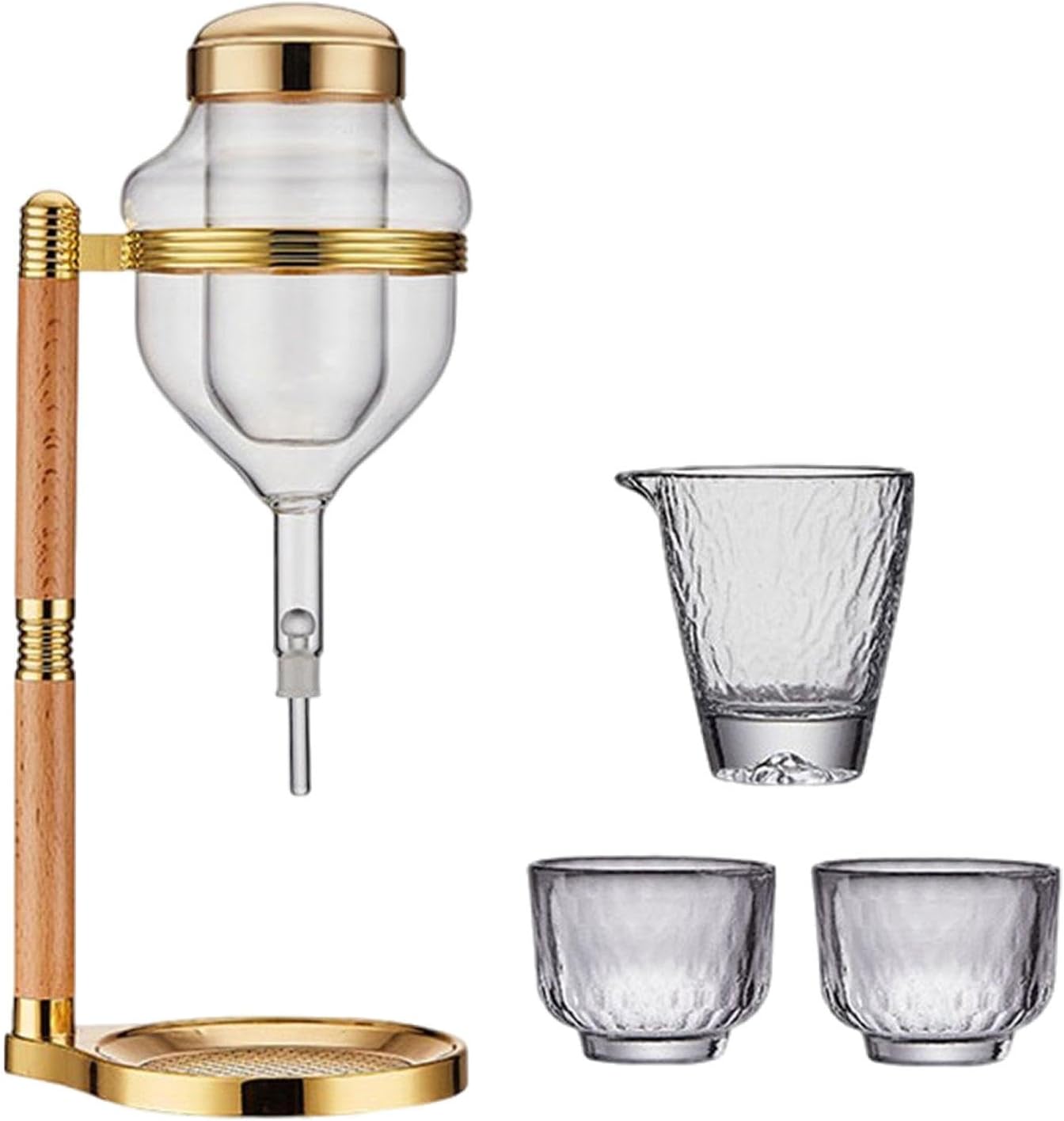 Generic Japanese Cold Sake Decanter Glasses Sake Set with Cups Clear Wine Chilling Sake Pot Dispenser for Wine Bar Housewarming Gift, Gold