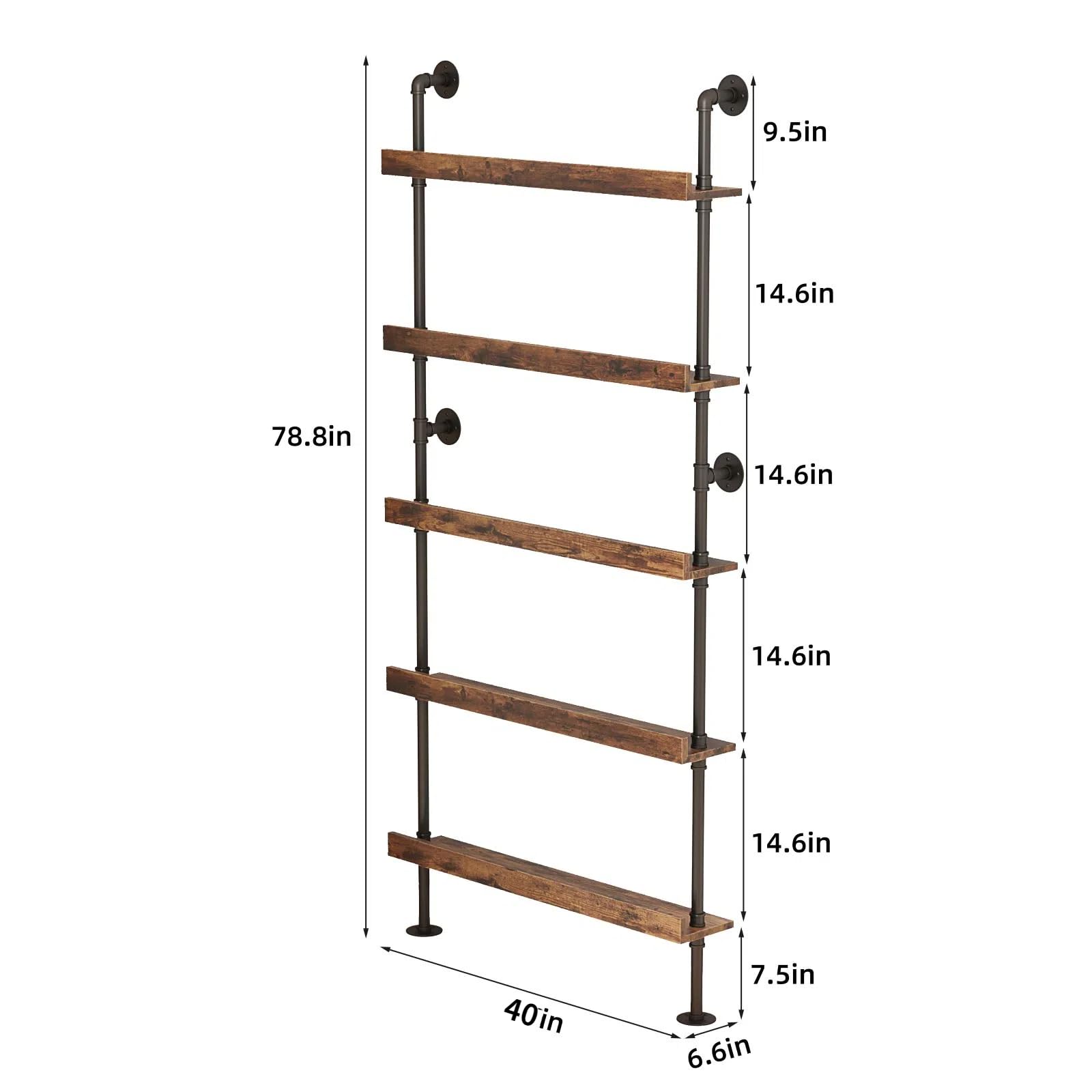 Woskar Wall Mounted Wine Rack 5-Tier, Industrial Pipe Bar Shelf for Wine Bottle Storage, Industrial Pipe Shelves Shelf Shelving for Home Bar Dining Room Kitchen (Black, 40