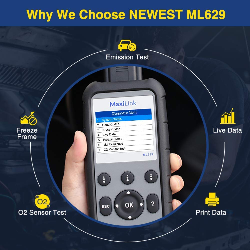 Autel obd2 Diagnosegerät ML629, Airbag/ABS/Motor/Getriebe Fehler lesen mit OBD2 Funktion, OBDII/CAN für VW BMW Benz usw.[14 Sprache Deutsche inkl]
