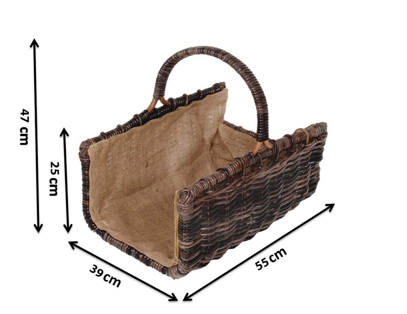 Kobolo Holztrage Holzkorb für Kaminholz eckig aus Rattan-Krabu mit Braun