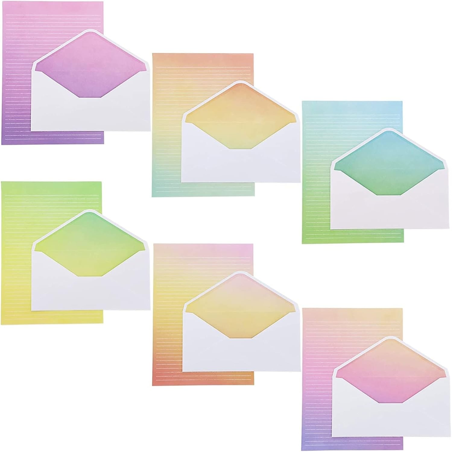Lined Watercolor Stationery Paper and Envelopes Set for Letter Writing with 30 Envelopes in 6 Colorful Designs, 60 Letter Size Paper Sheets, 90 Pieces (10.25 x 7.25 In)