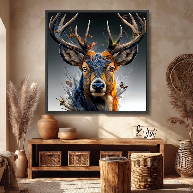 Tableau sur toile cerf nordique 60x60cm impression haute définition