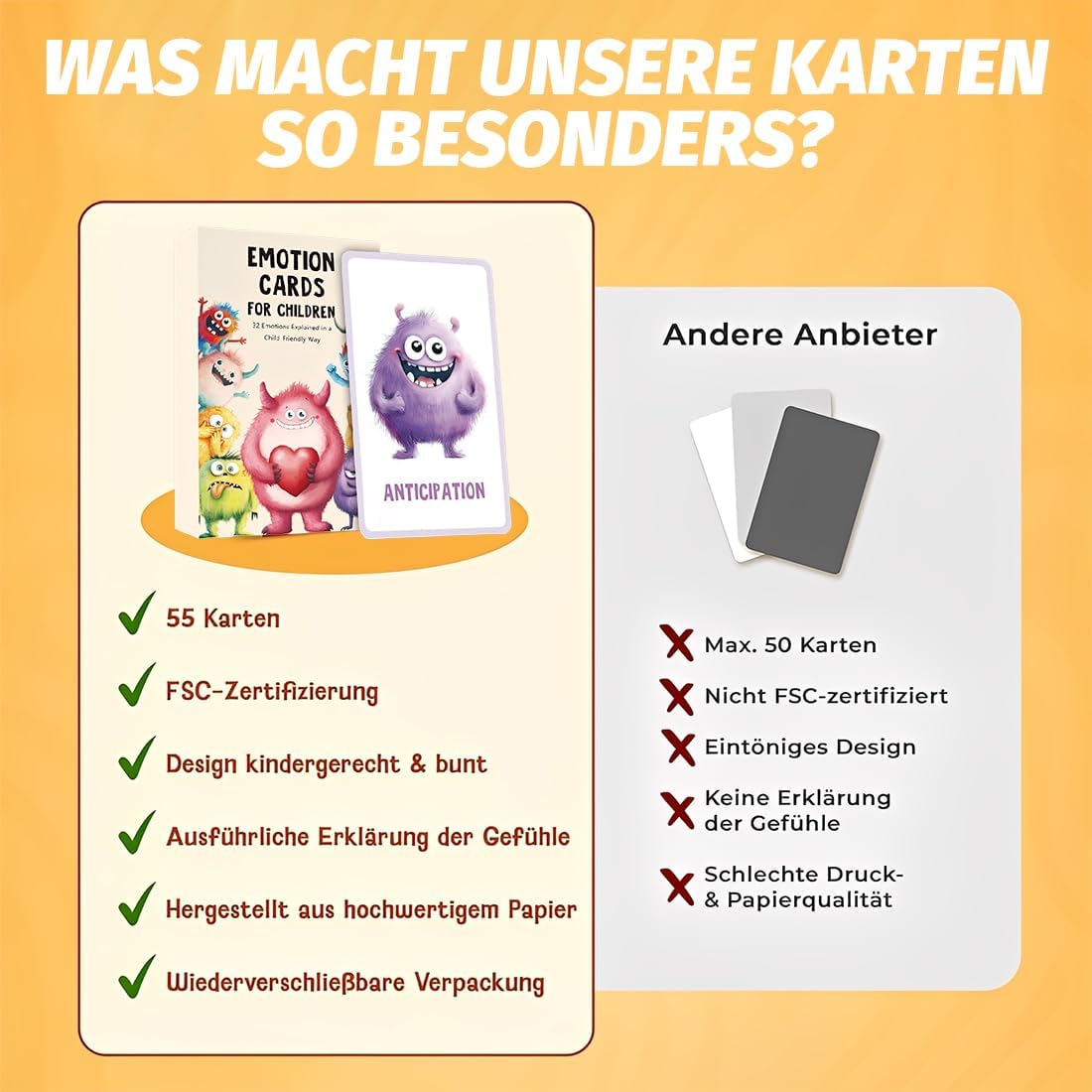 Emotions Game for Children, 32 Illustrated Cards, Emotions and Expression Cards, Children 1-3 Years, Educational Game to Discover Emotional