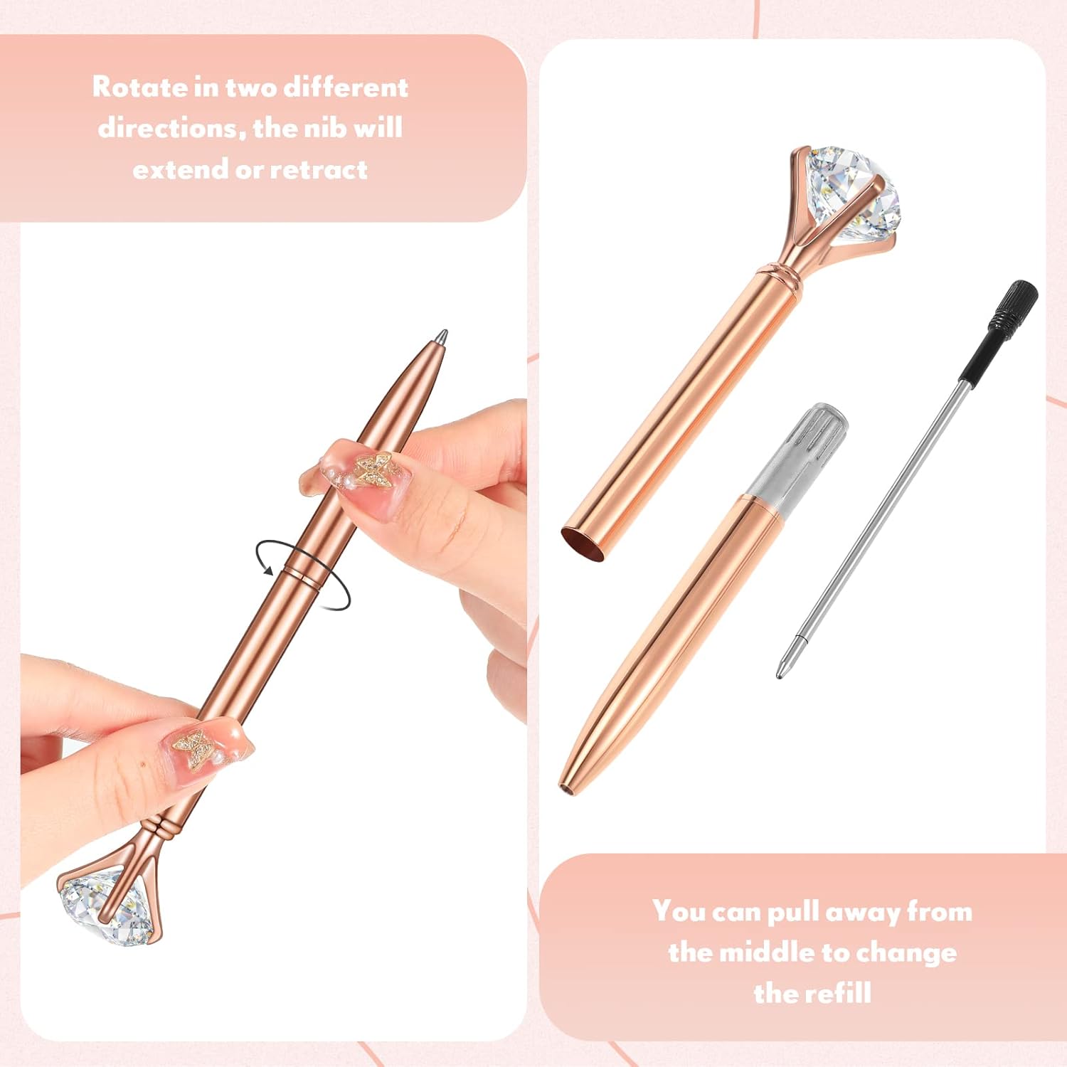 Yexiya 48 Pcs Diamond Pens Bulk Bridal Shower Gifts for Guests Rose Golden Crystal Ballpoint Bling Happily Ever After Pens for Wedding Bridal Shower Bridesmaid Women Girls Gift Office Favors