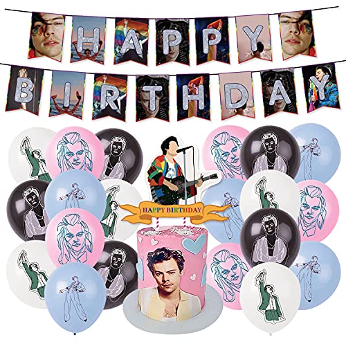 Harry Styles birthday decorations,Music Themed party decorations Set includes happy birthday banner,cake toppers,birthday balloons for music themed decorations party