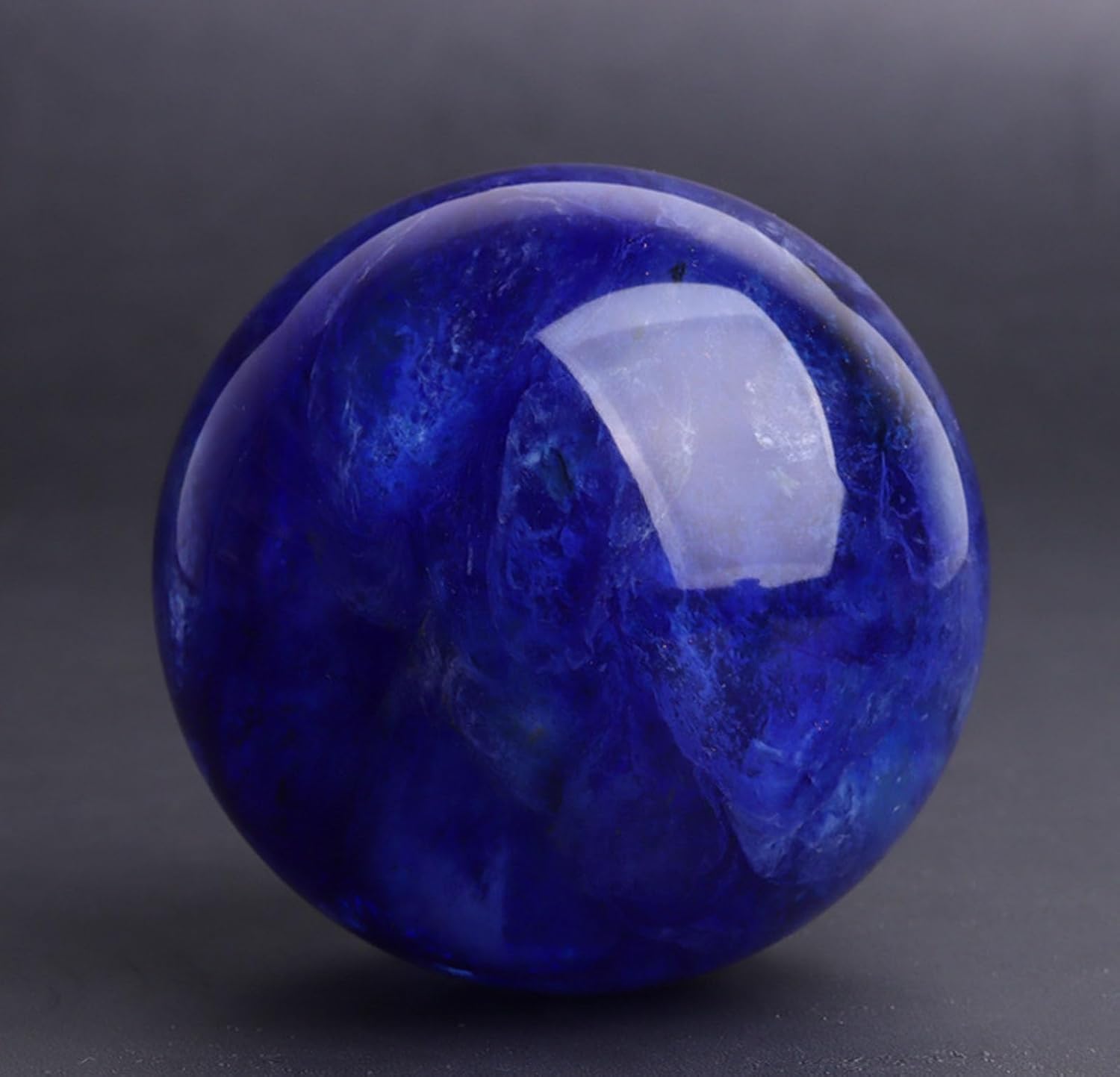 Blue Melting Quartz Decoration Ball, Blue Crystal Ball with Wood Stand,Polished Stone Ball, Home Office Decor Crystal Gift,5.5"(14cm)