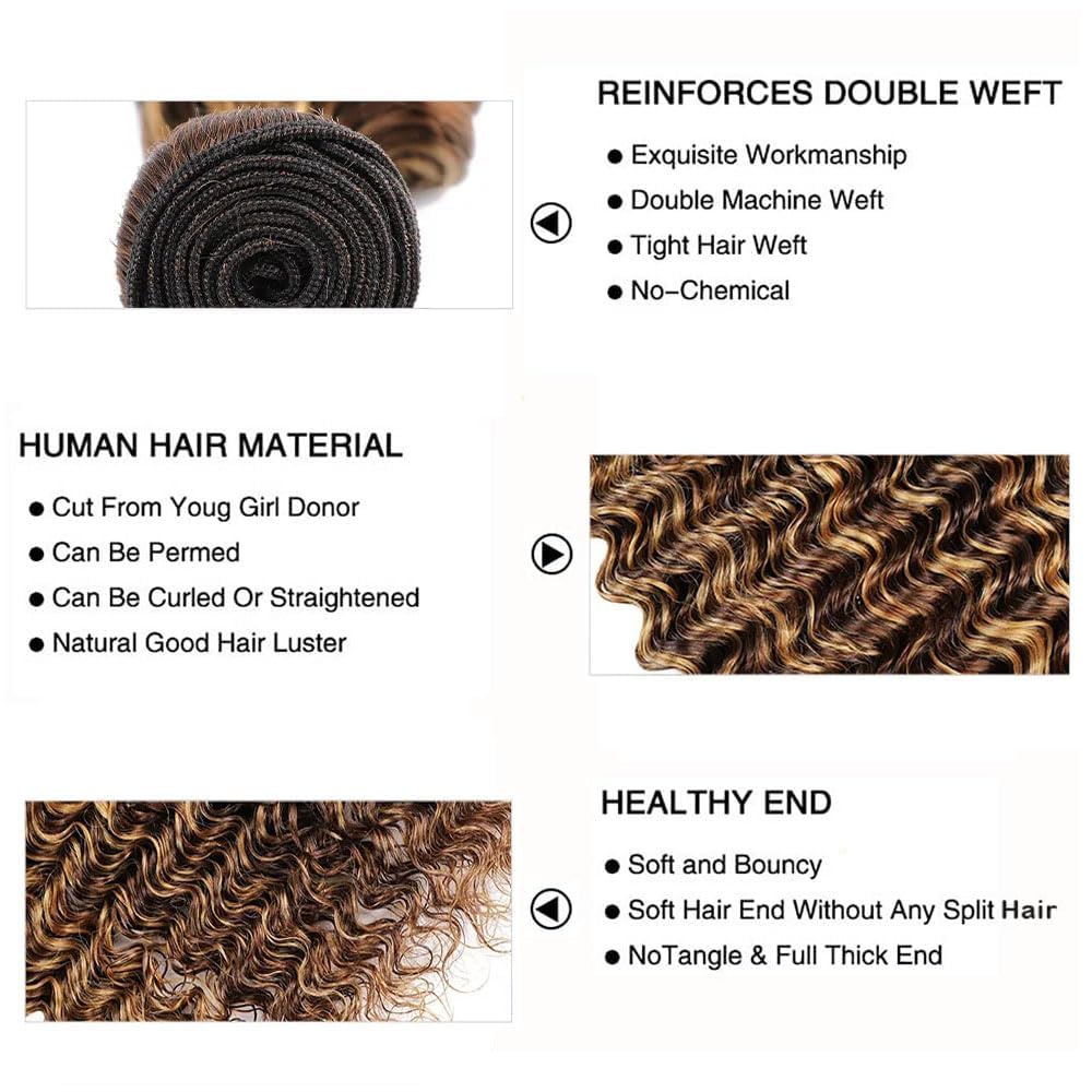 Ombre Deep Curly Bundles P4/27 Human Hair Bundle Unprocessed Virgin Hair Extensions Piano Color Brown and Blonde Highlight Loose Deep Wave 20 22 24 Inch