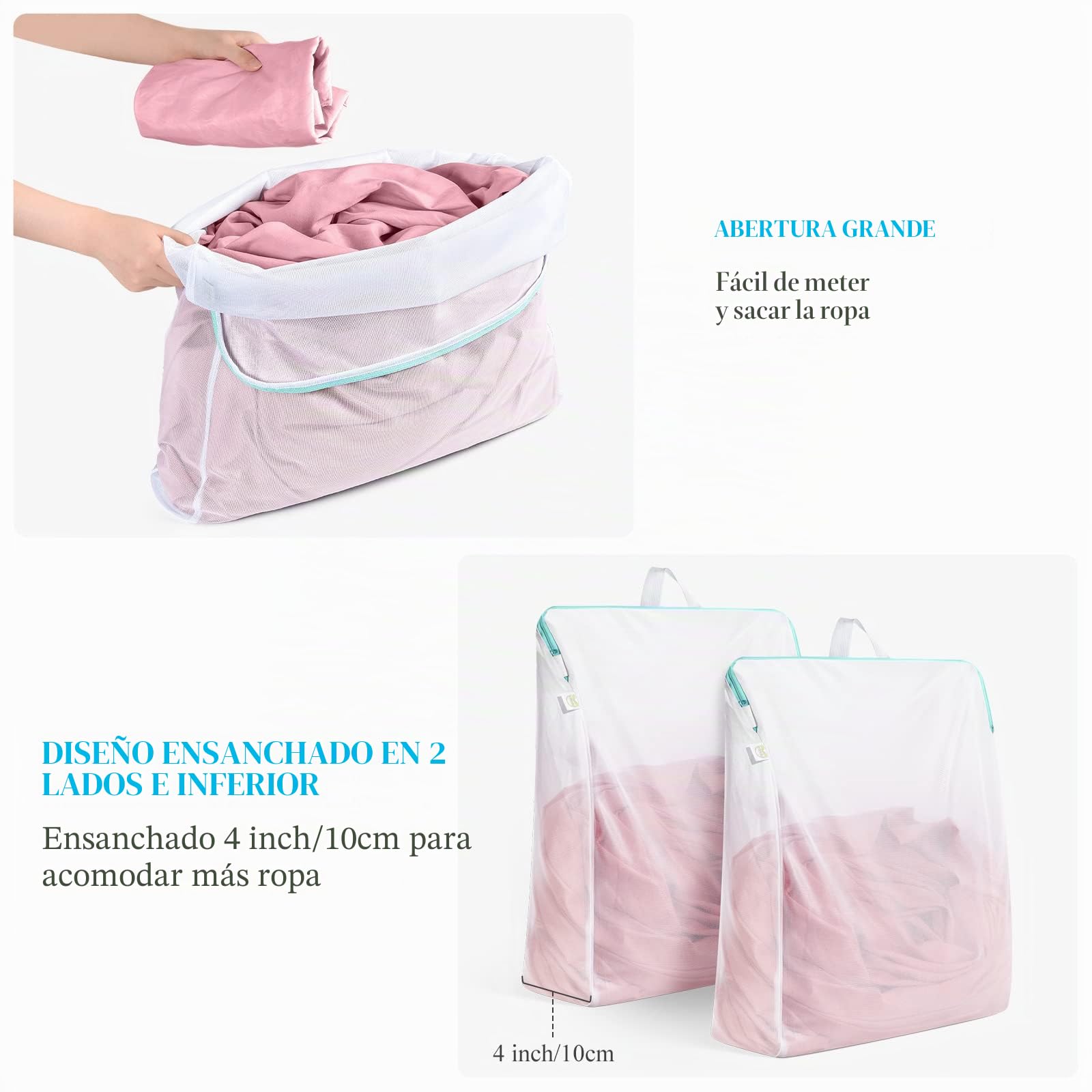 OTraki Bolsas para Lavadora con Asas 50 x 60cm 2PCS Bolsa para Ropa Sucia Reutilizable Bolsa para la Colada Grande con Cremallera para Ropa Delicada, Dormitorios Universitarios y Apartamentos