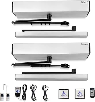 Olideauto Automatic Double Door Handicapped Door Opener for Disabled,Control Double Doors Simultaneously Auto Open by 1PCS Fob Keys,Parameters Adjust Easily via Handheld Programmer
