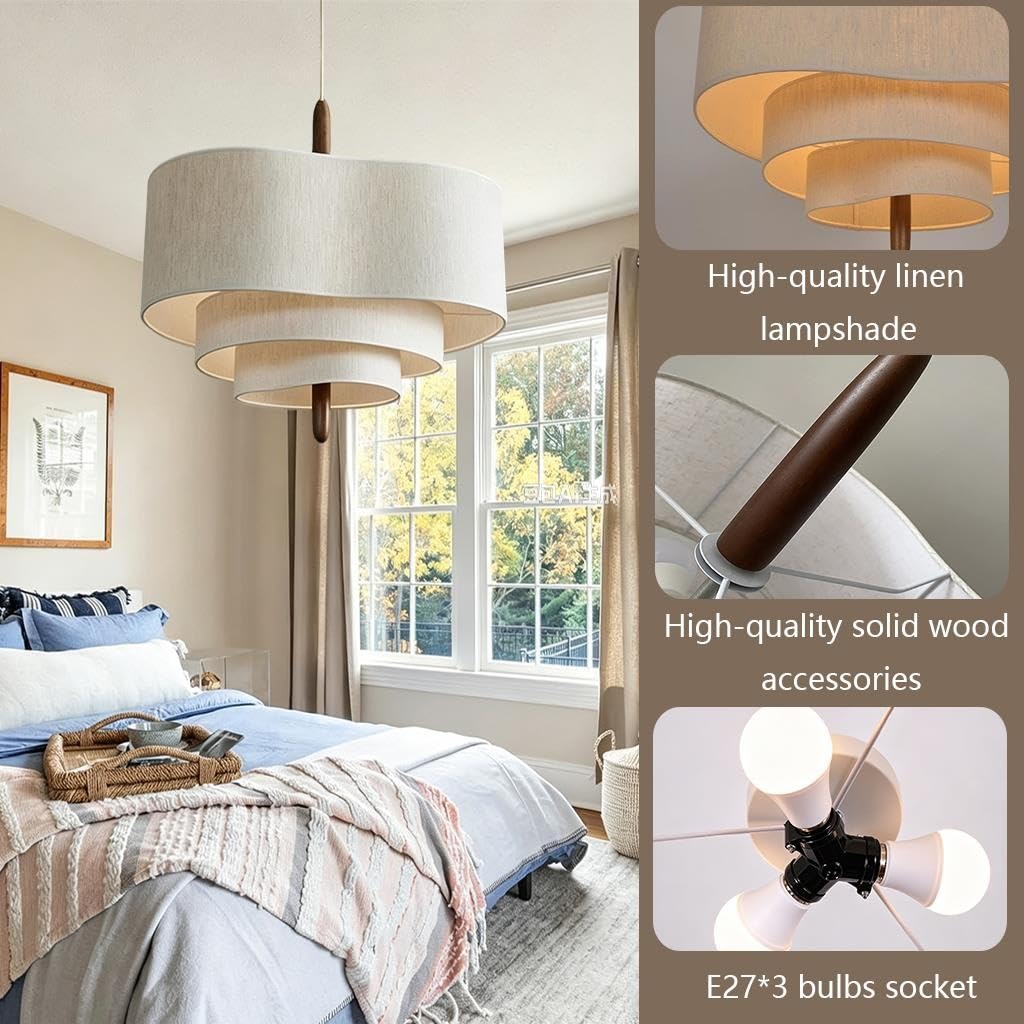 Lampada A Sospensione Stile Wabi Sabi Lampada Principale Mid-Century Francese Per Soggiorno Cavo Di Sospensione Regolabile Lampada Pendente Con 3 Attacchi E27 Adatta Per Camera Da Letto(45CM)