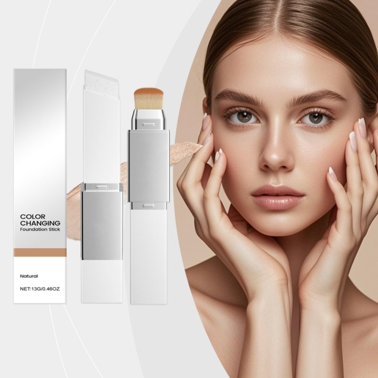 Fondotinta Coreano, Copertura Imperfezioni,Stick 2 in 1,Crema Di Copertura Idratante E Leggera, Lunga Tenuta Resistente All'Acqua Base Di Trucco Coprente E Leggero Con Pennello,Naturale