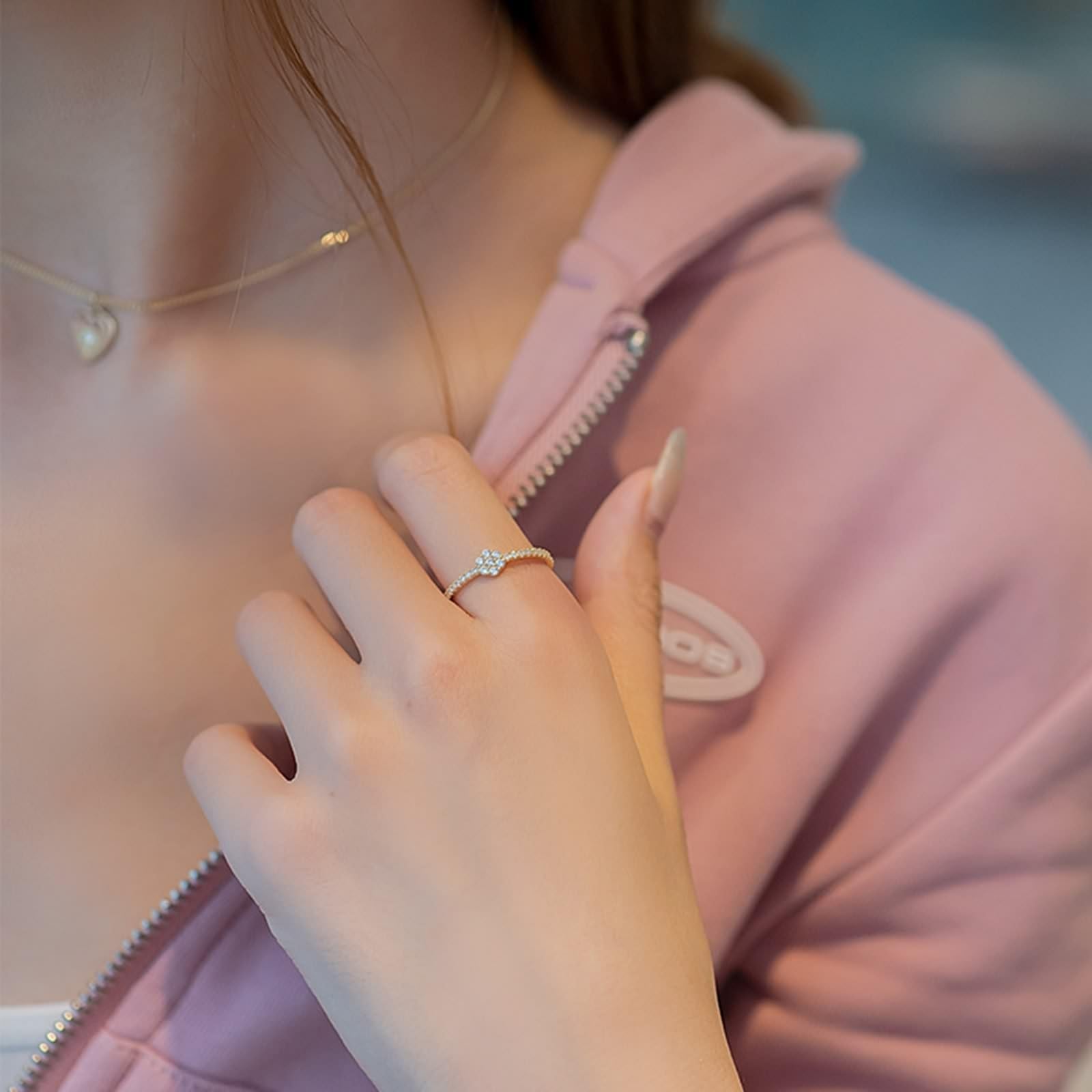14 Karat Gelbgold Damenringe Diamant Weiß, Promise Ring mit Blumen-Zirkonia
