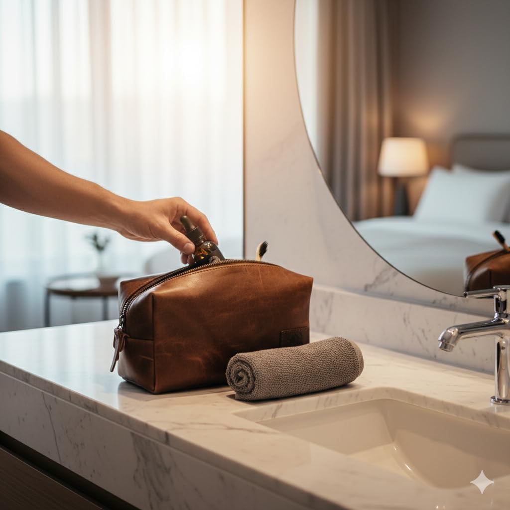 Genuine Leather Unisex Toiletry bag for Travelling | Travel Toiletery Bag I Toiletry Bag for Men and Women