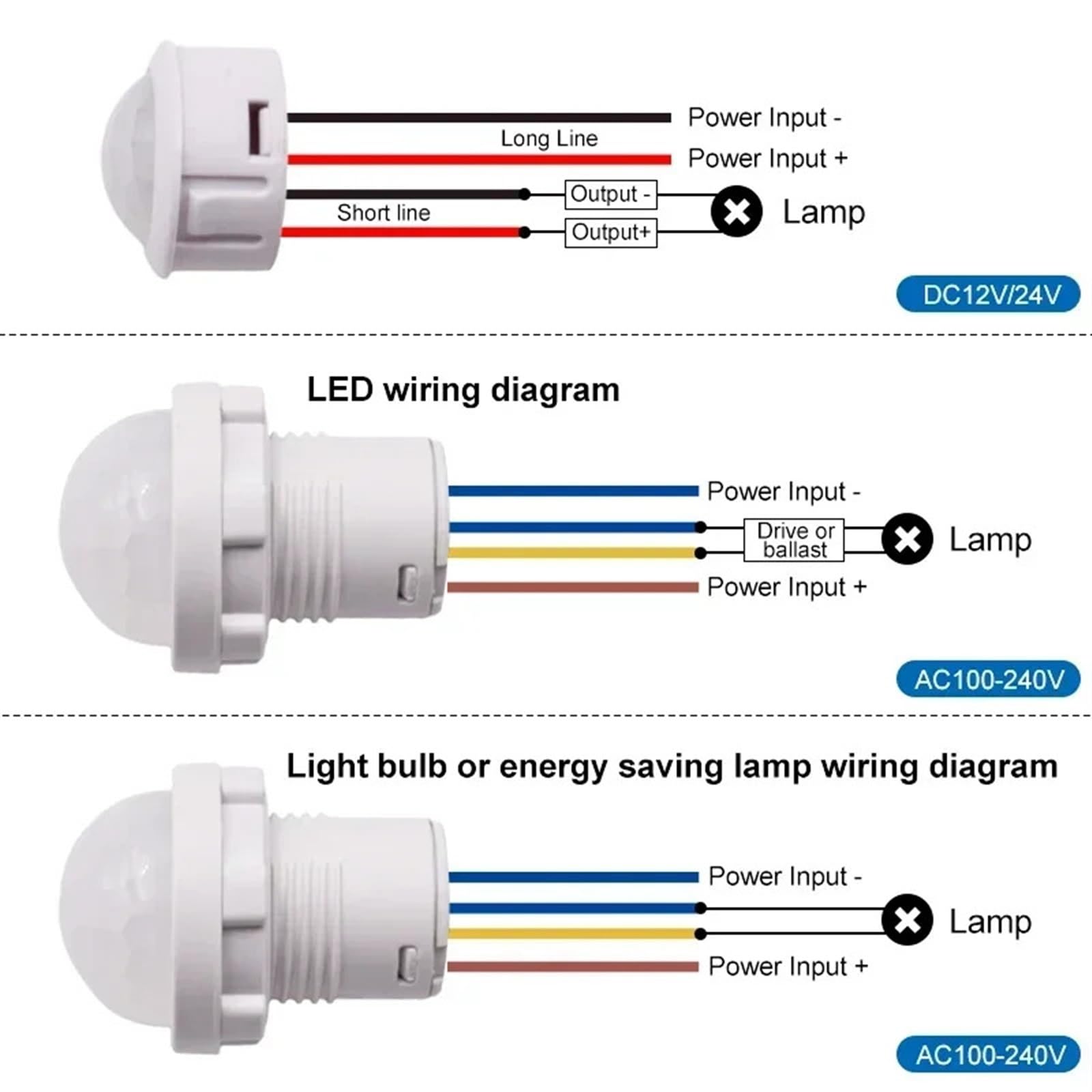 Detector de Sensor automático de movimiento infrarrojo, interruptor de luz IR inteligente, 12V, 24V, 110V, 220V, detección de movimiento humano, lámpara for interiores y exteriores, 1 Uds.(9-60V DC)