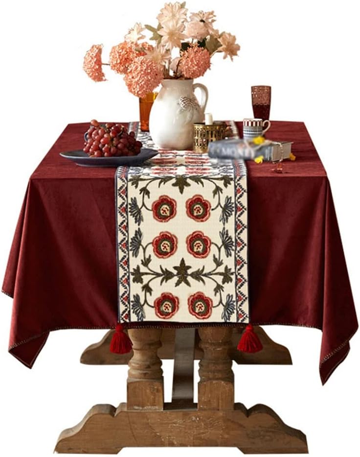 Wool Embroidered Table Runner Wedding Coffee Table Cloth American TV Cabinet Cover Cloth (Color : A, Size : 35 * 205cm)