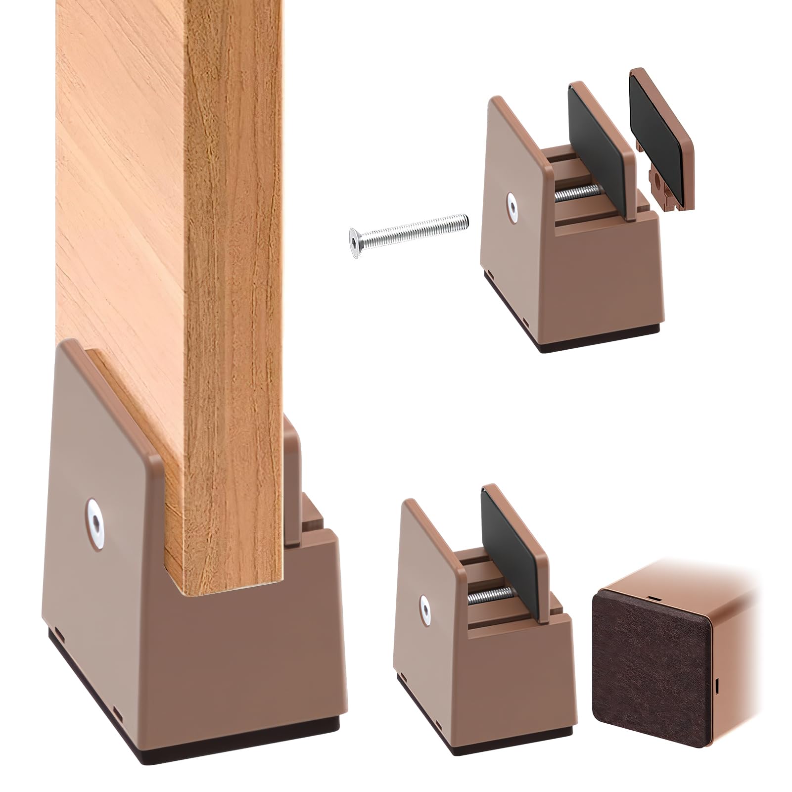 4 Rialzi Per Mobili Regolabili 6-8 Cm – Con Morsetto A Vite Per Gambe Ø 10-50 Mm, Portata 500 Kg, Antiscivolo, Bianco