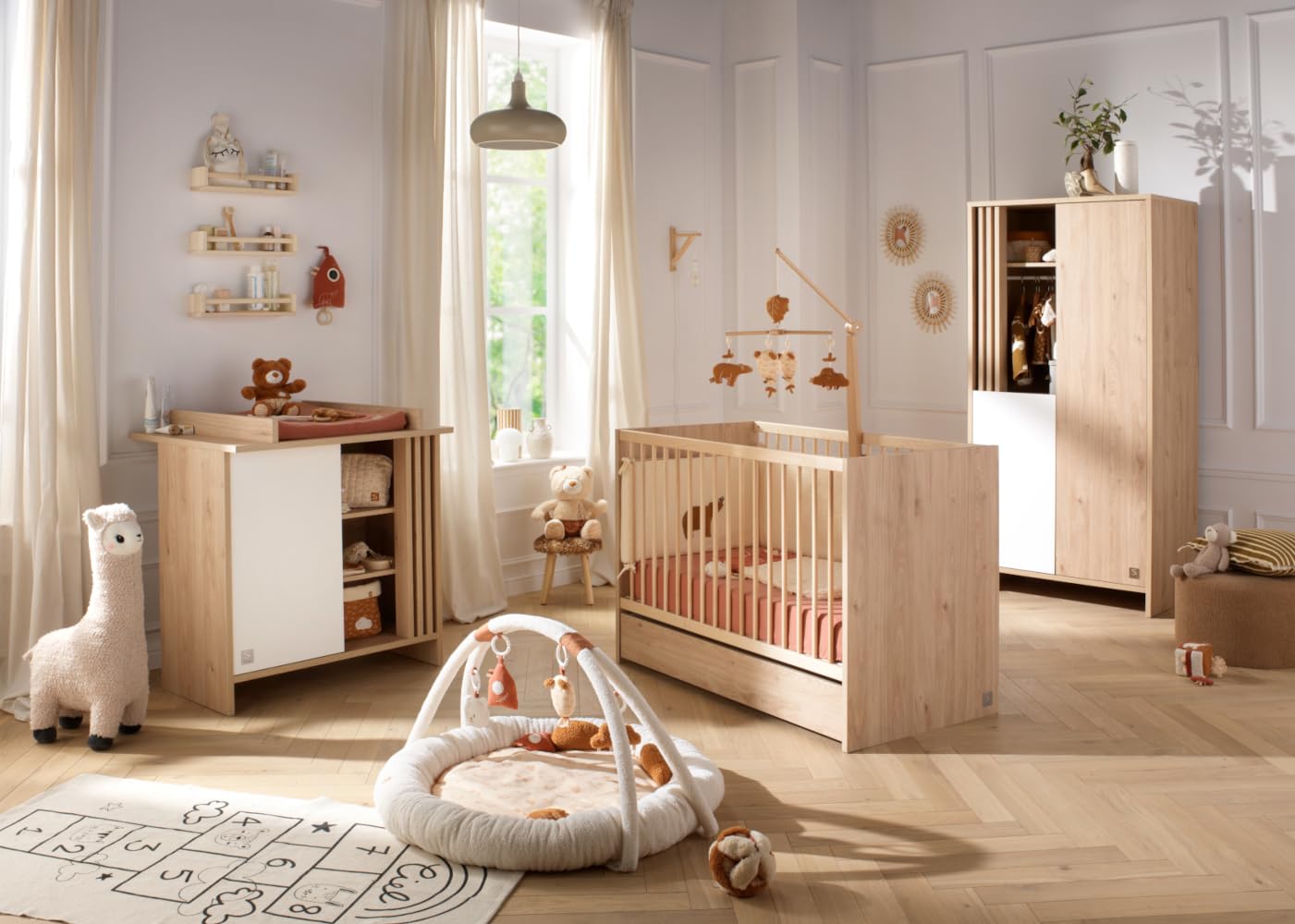 Sauthon Lit bébé 120x60 à barreaux en Bois décor chêne Suave
