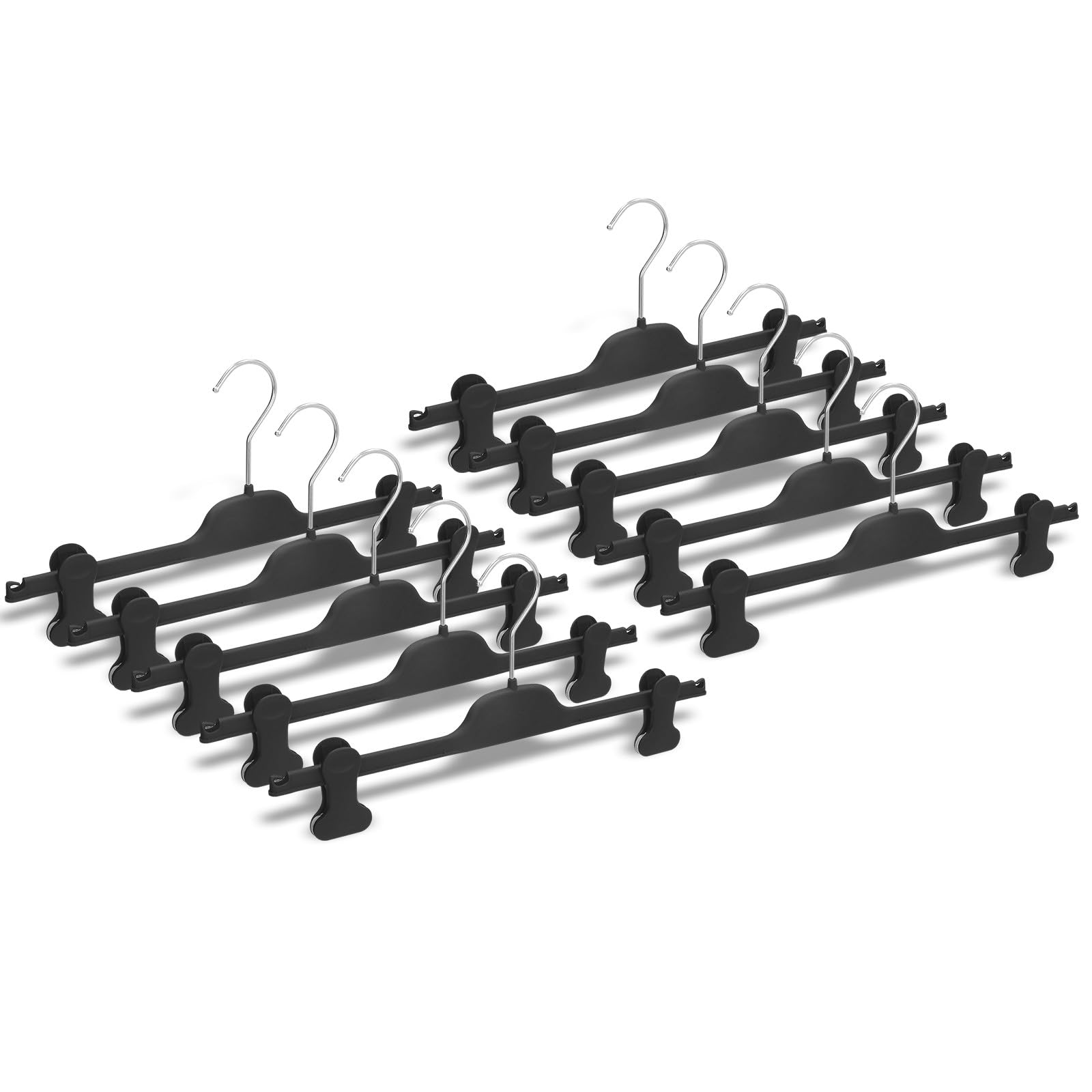 Mainetti Cintres caoutchoutés, cintres avec pinces caoutchoutées, pour jupes, jeans, pantalon homme femme, béquilles économise de l'espace avec clips, léger, fabriqué en Italie, lot de 10 pièces (noir