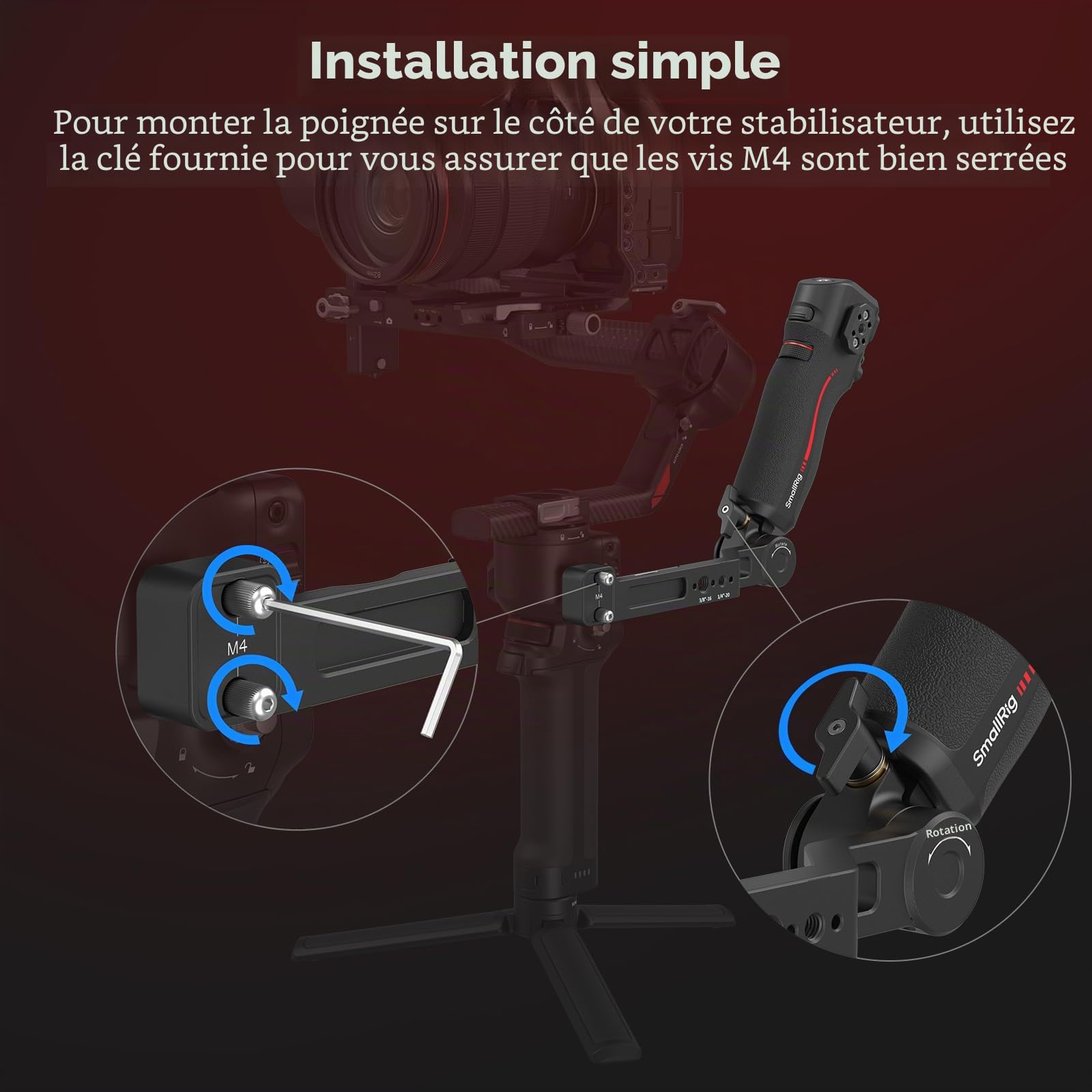 SMALLRIG Poignée de Transport Réglable pour Stabilisateur de Cardan DJI RS 2 / RS 3 Pro/RS 4 / RS 4 Pro, Charge Maximale 13,2 LB, Fonctionnement par Joystick, Changement de Mode - 4326